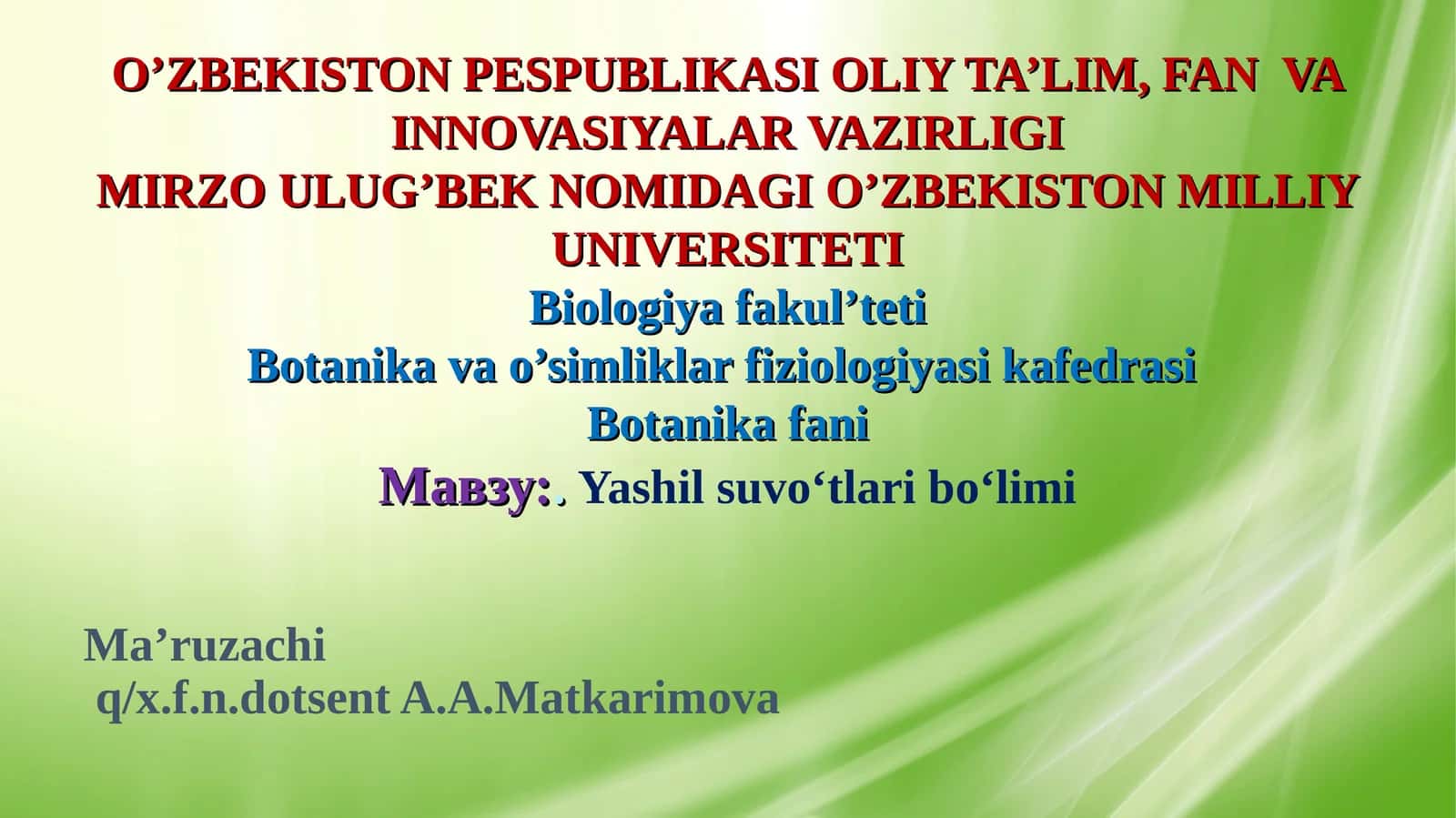 Yashil suvo‘tlari bo‘limi 1