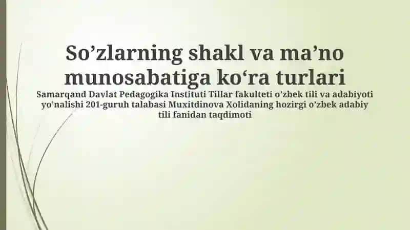 Muxitdinova Xolidaning hozirgi oʼzbek adabiy tili fanidan taqdimoti