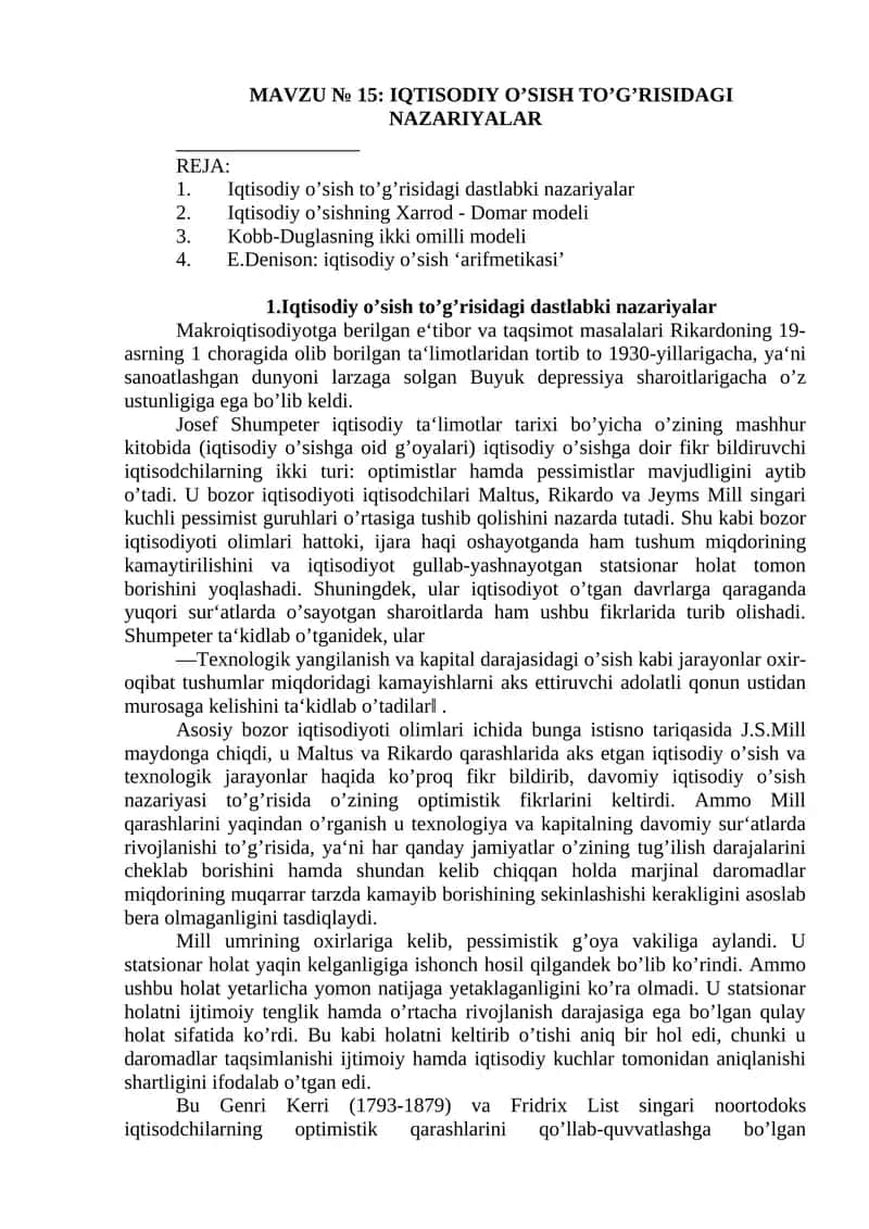 IQTISODIY O’SISH TO’G’RISIDAGI NAZARIYALAR 1
