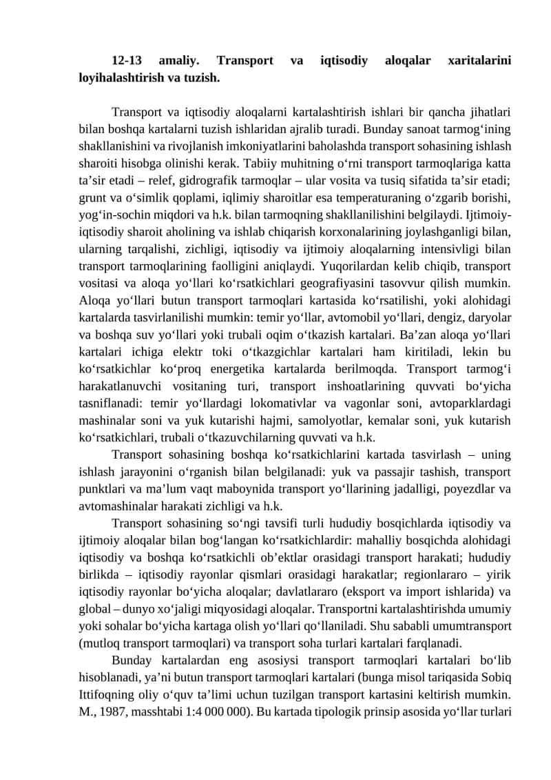 Transport va iqtisodiy aloqalar xaritalarini loyihalashtirish va tuzish 1