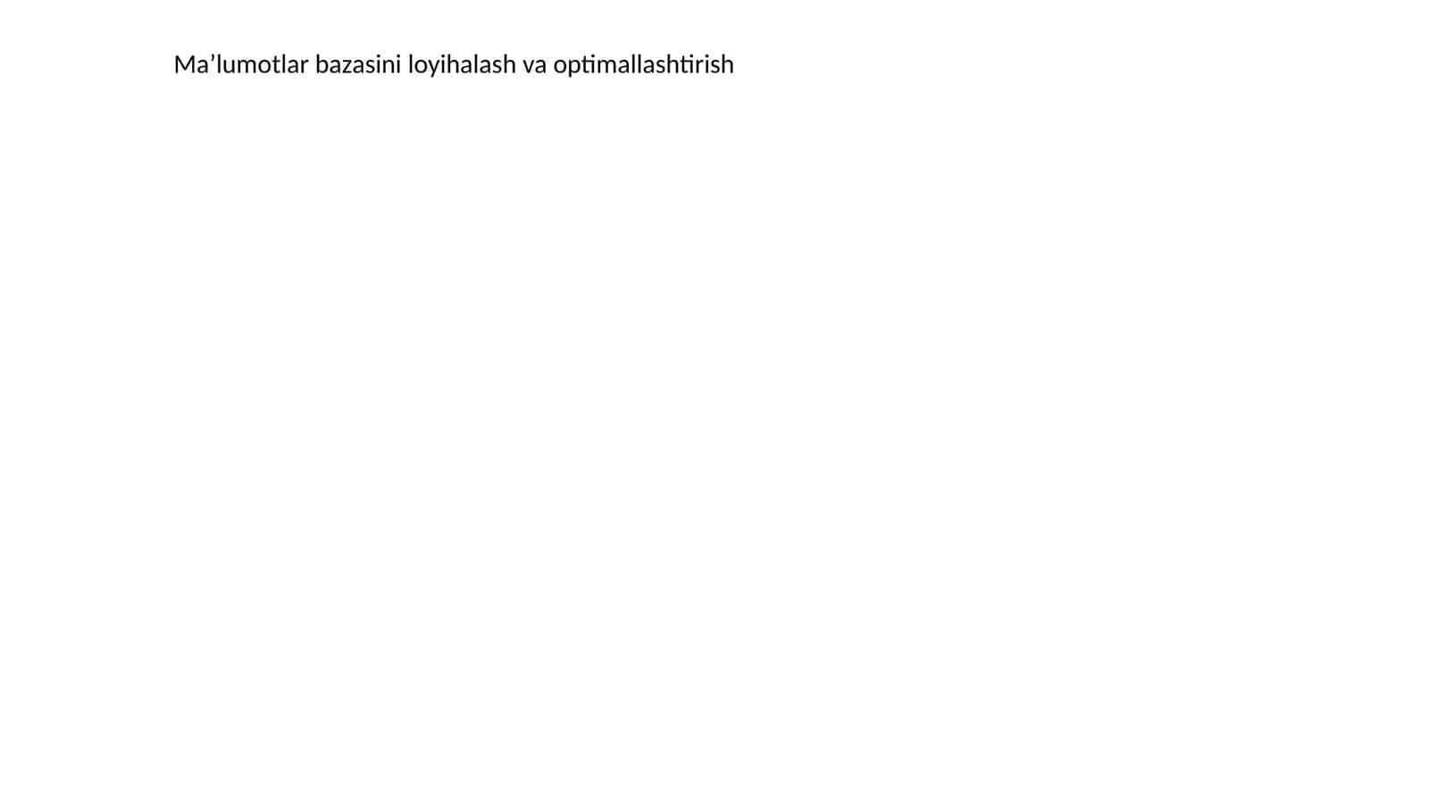Ma’lumotlar bazasini loyihalash va optimallashtirish 1