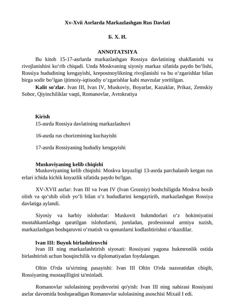 Xv-Xvii Asrlarda Markazlashgan Rus Davlati 1