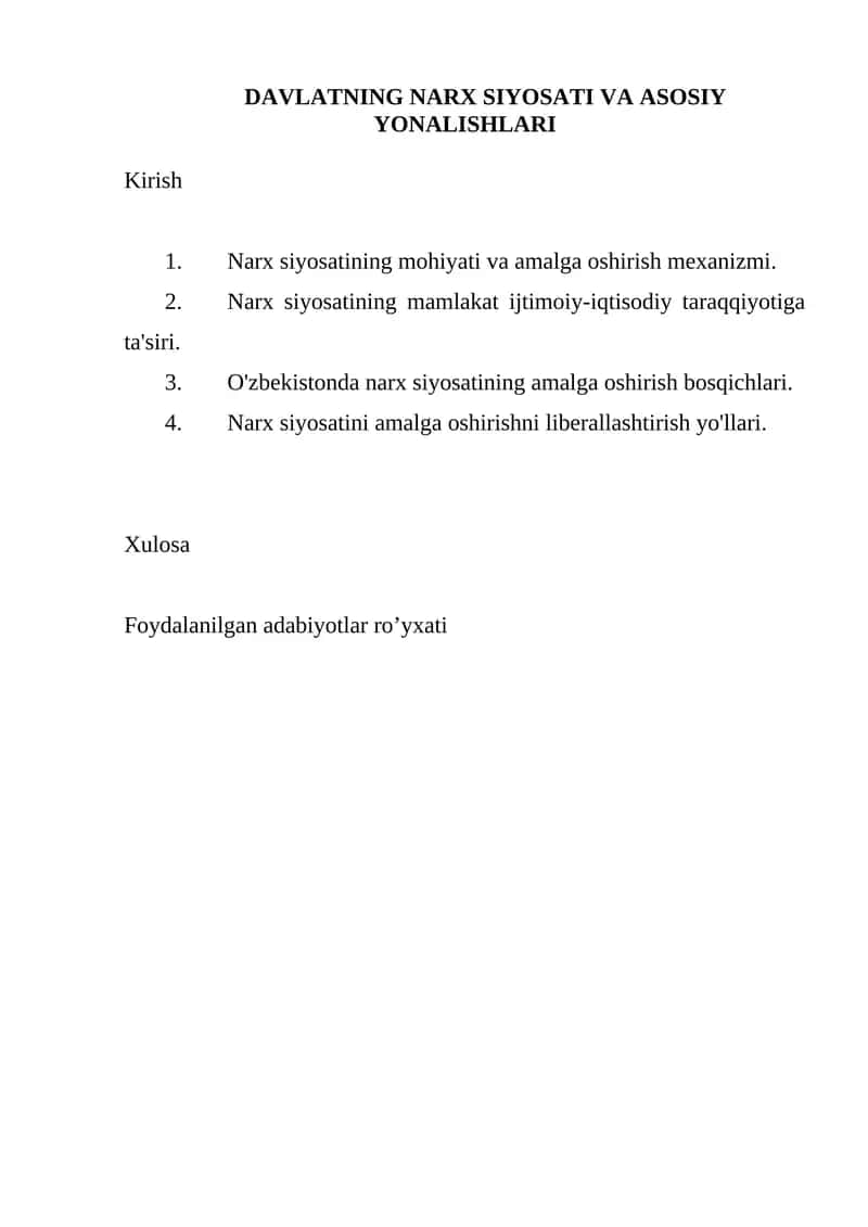 DAVLATNING NARX SIYOSATI VA ASOSIY YONALISHLARI 1