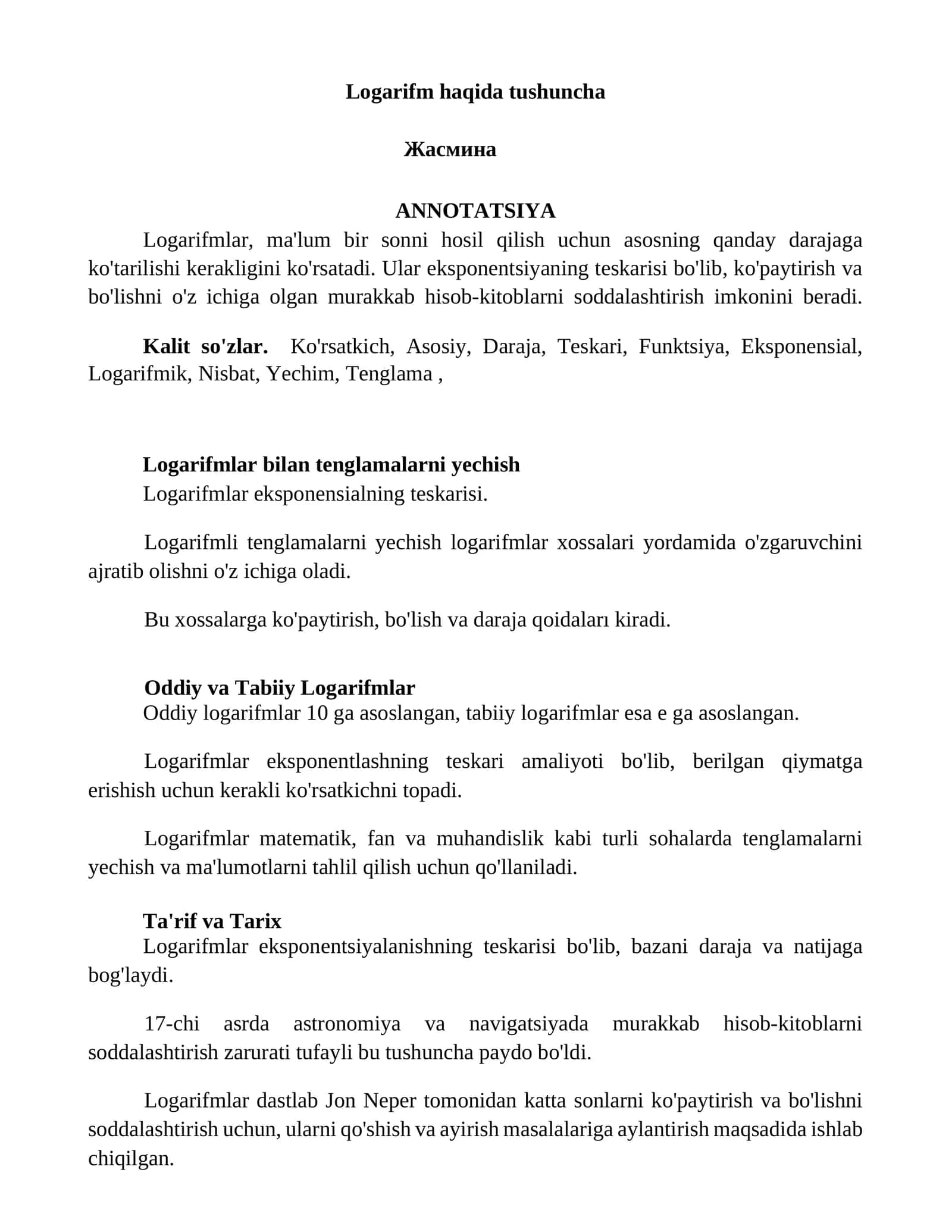Logarifm haqida tushuncha 1