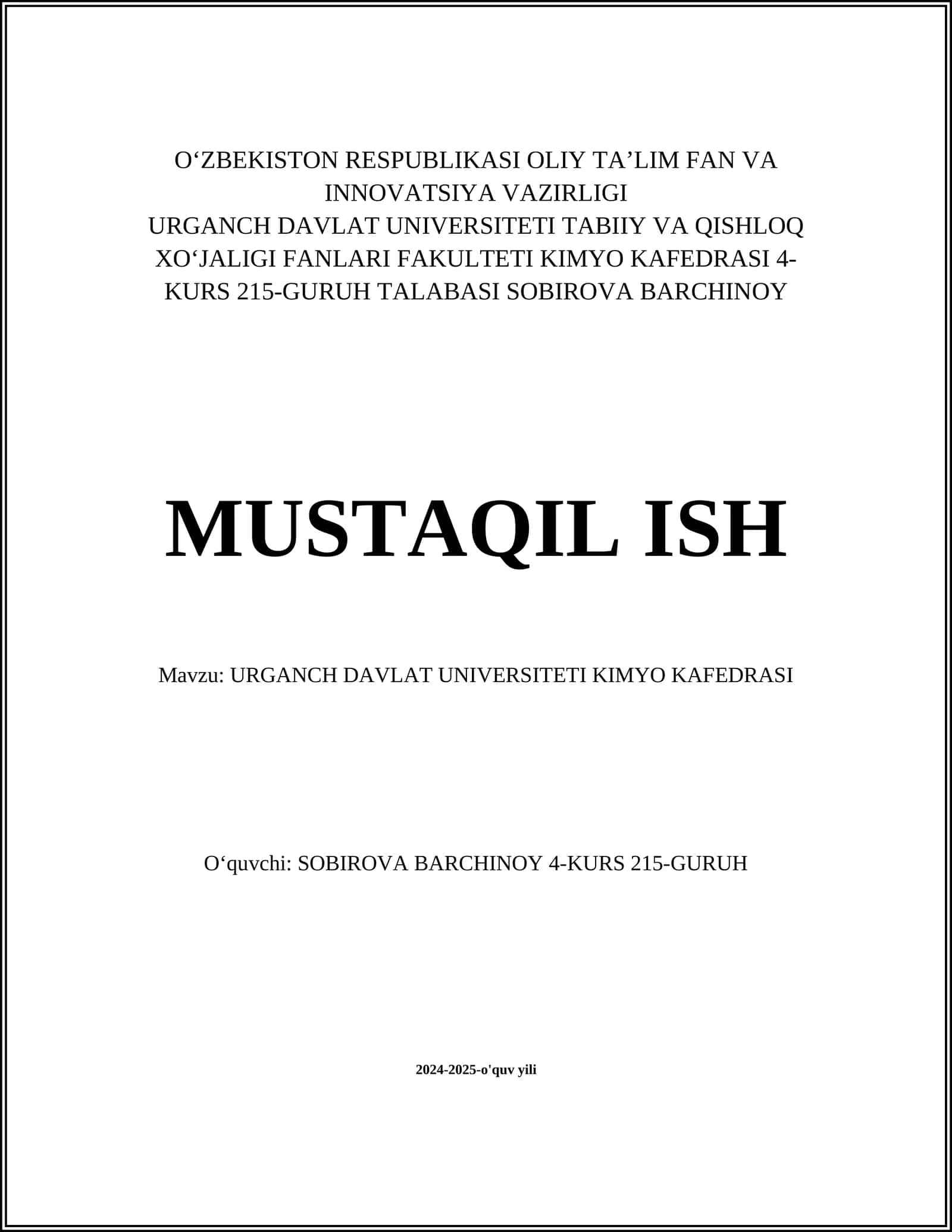URGANCH DAVLAT UNIVERSITETI KIMYO KAFEDRASI 1