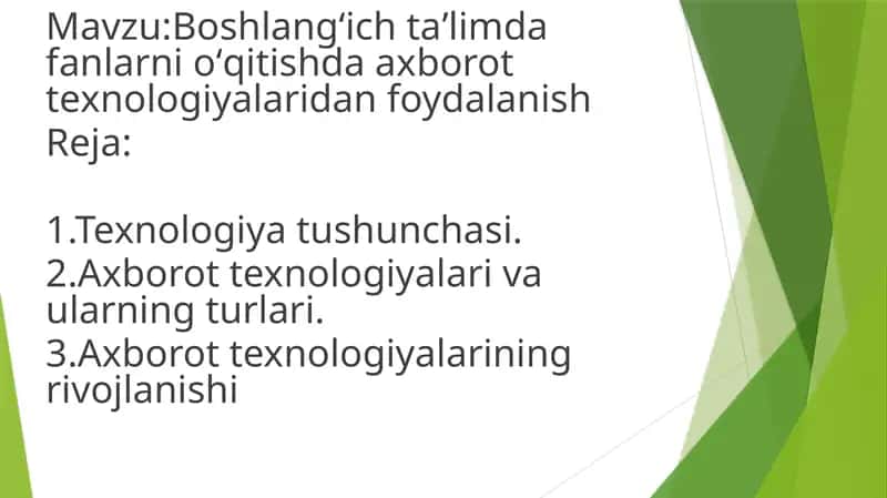 Boshlangʻich taʼlimda fanlarni oʻqitishda axborot texnologiyalaridan foydalanish 1