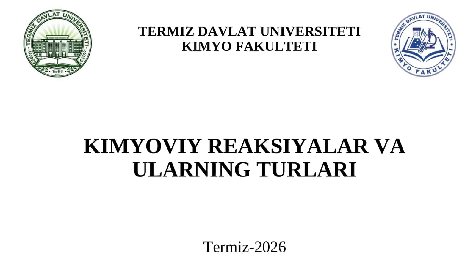 Reaksiyalarning Kimyoviy Kinetika Bo’yicha Tabaqalanishi 1