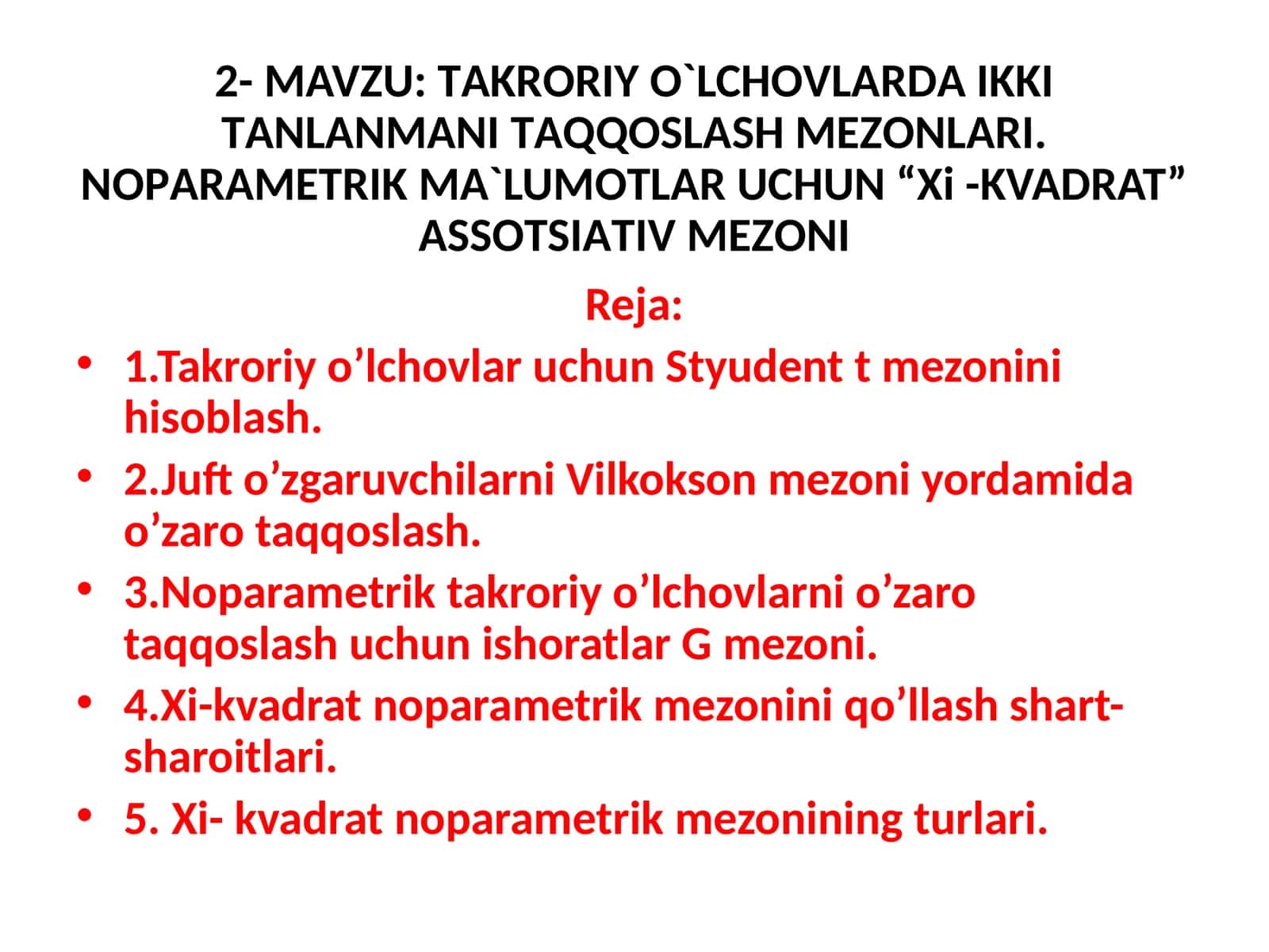 TАKRОRIY O`LCHОVLАRDА IKKI TАNLАNMАNI TАQQОSLАSH MЕZОNLАRI 1