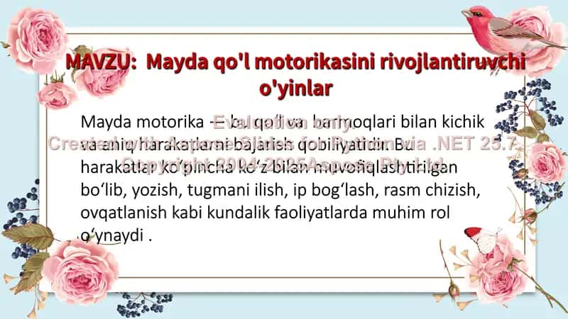Mayda motorikasini rivojlantiruvchi o'yinlar 1
