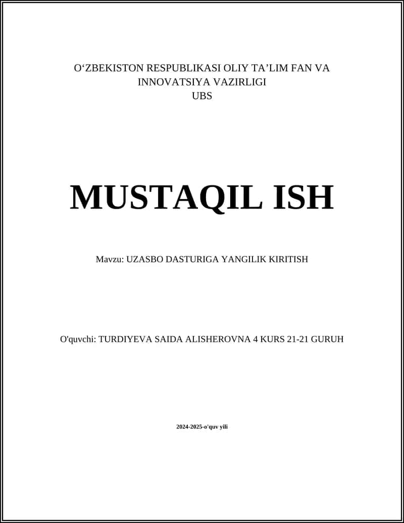 UZASBO DASTURIGA YANGILIK KIRITISH 1