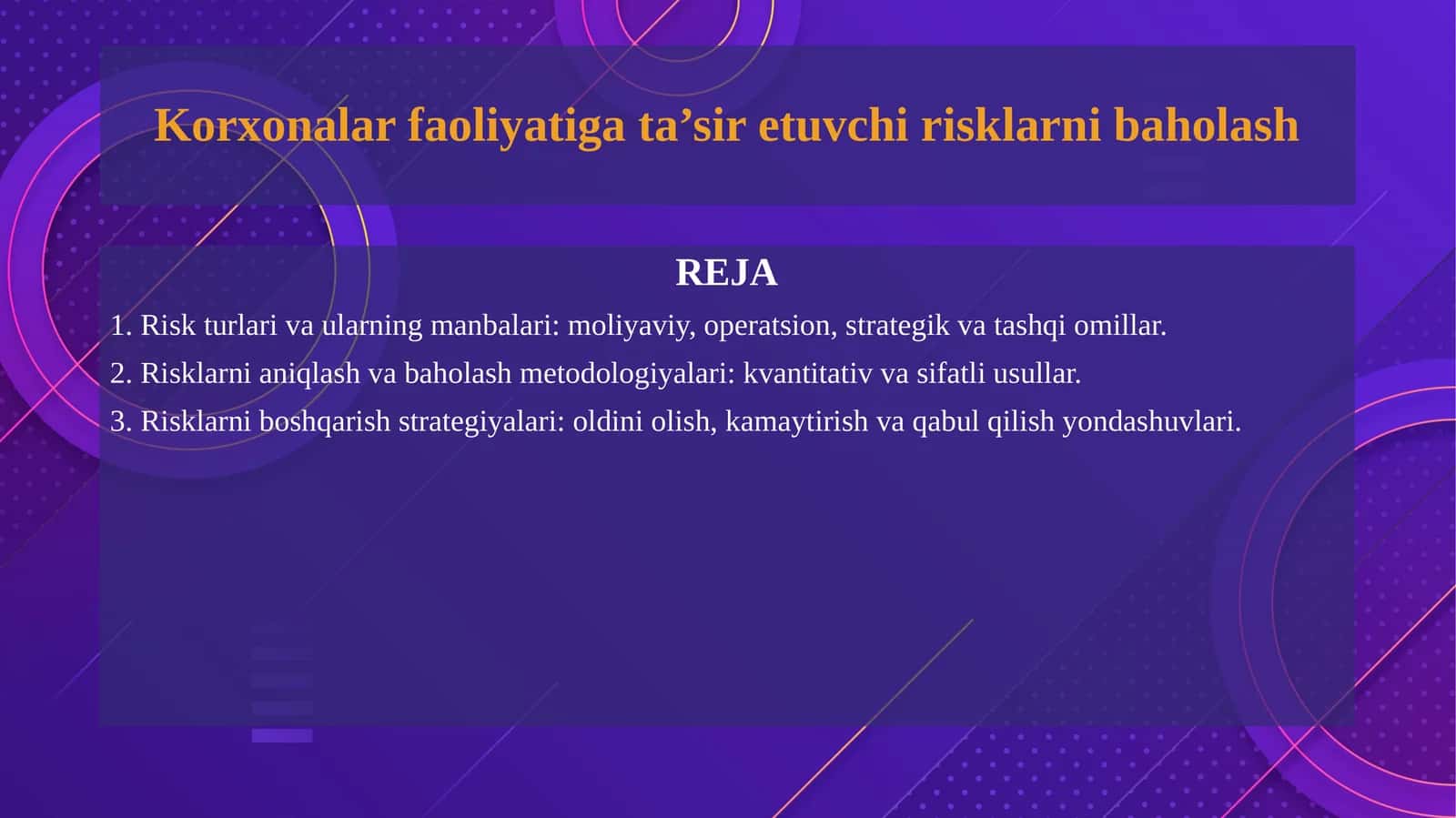 Korxonalar faoliyatiga ta’sir etuvchi risklarni baholash 1