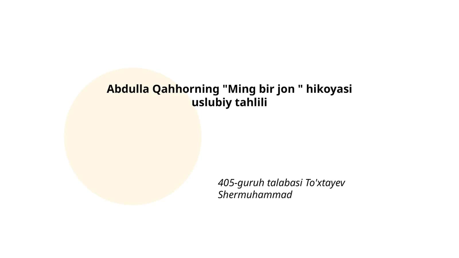 Abdulla Qahhorning "Ming bir jon " hikoyasi uslubiy tahlili 1