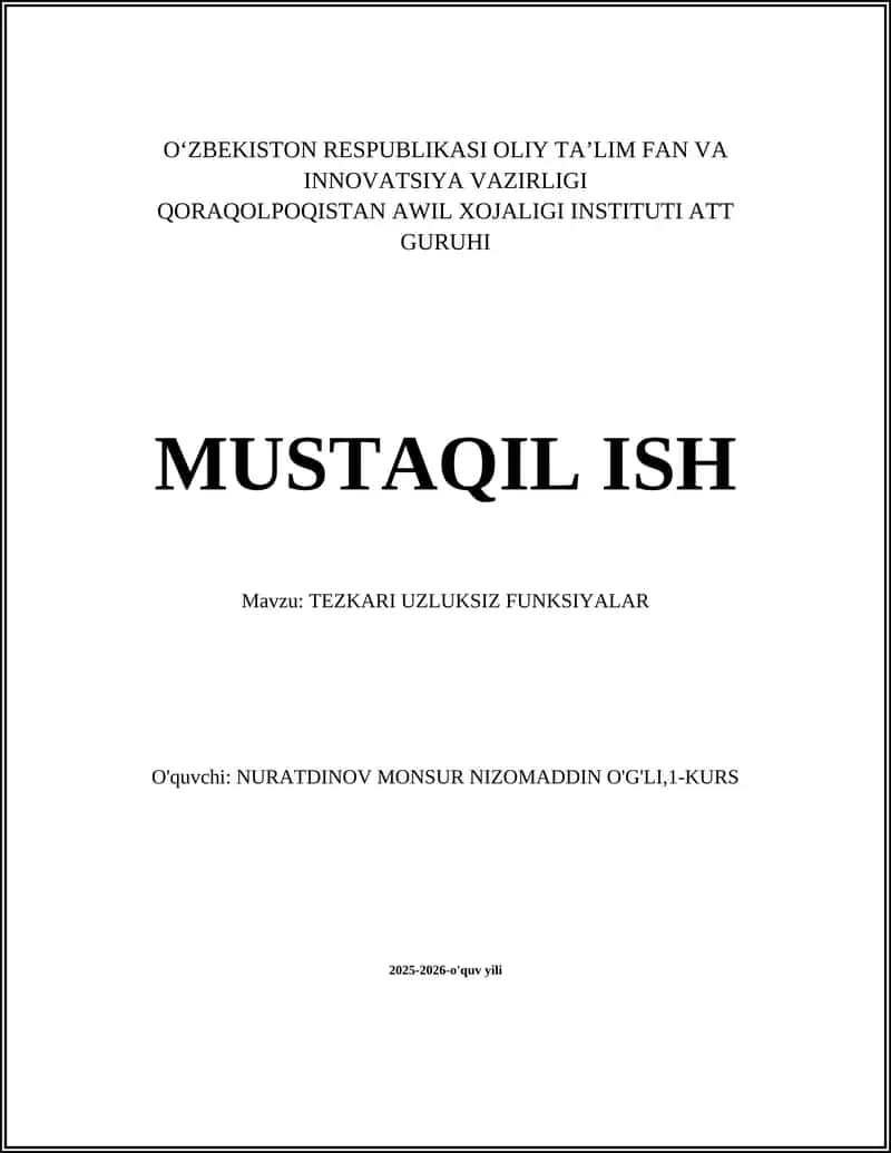 TEZKARI UZLUKSIZ FUNKSIYALAR 1