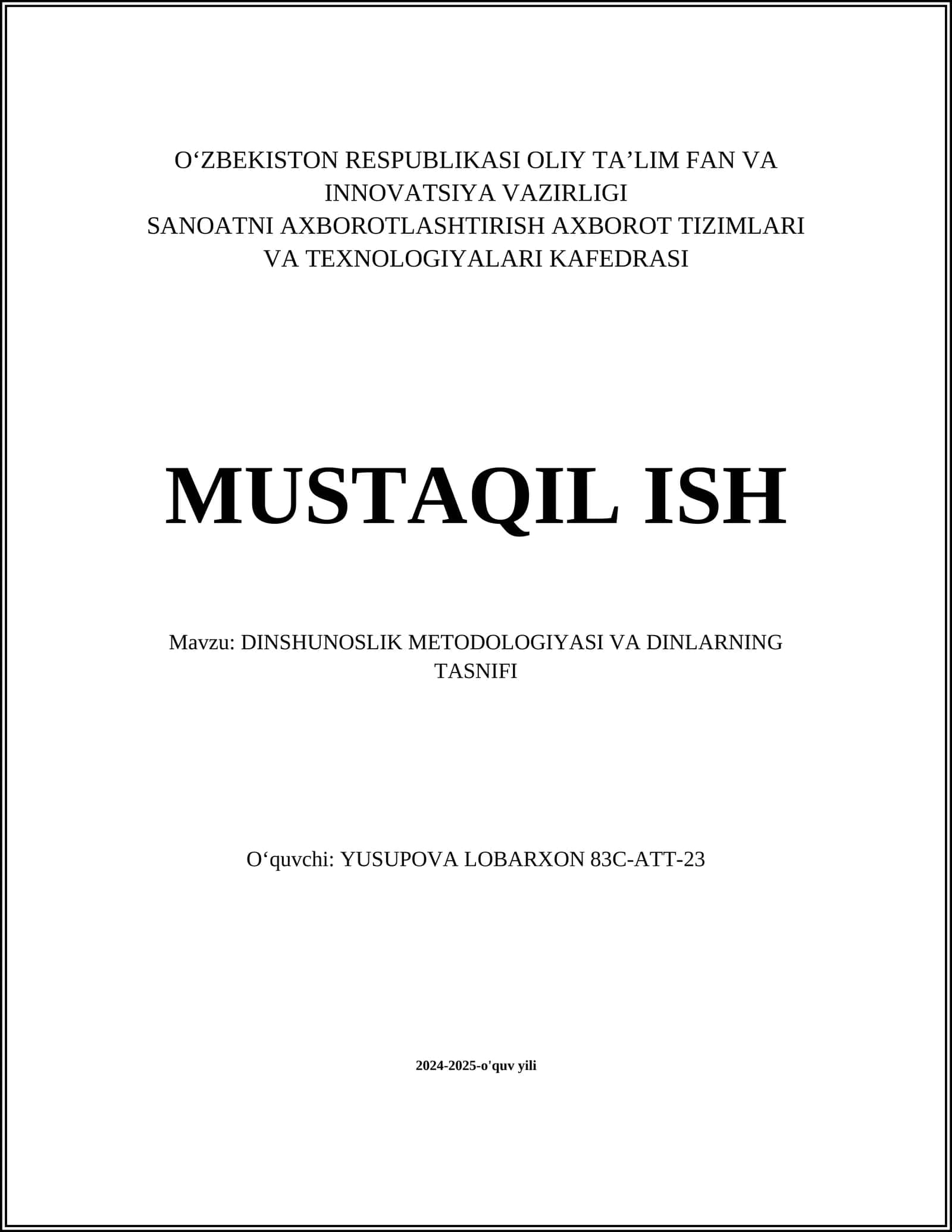 DINSHUNOSLIK METODOLOGIYASI VA DINLARNING TASNIFI 1