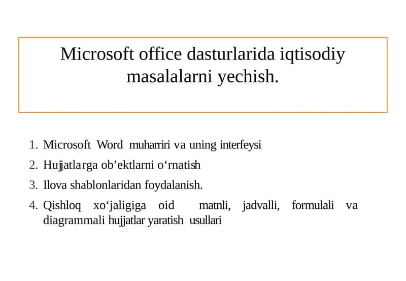 Microsoft office dasturlarida iqtisodiy masalalarni yechish. 1