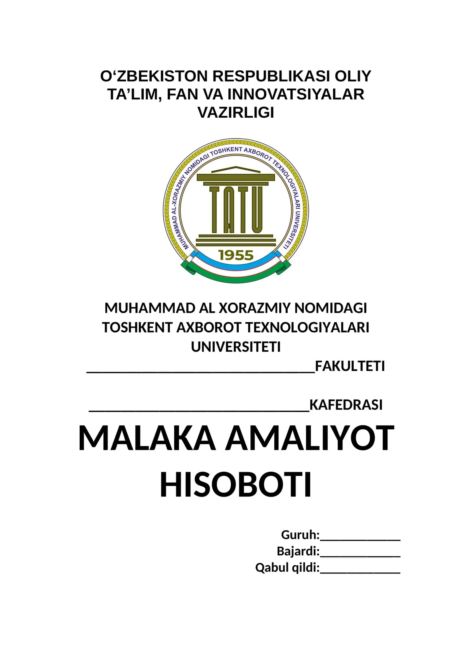 MALAKA AMALIYOT HISOBOTI 1