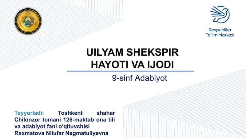 UILYAM SHЕKSPIR HAYOTI VA IJODI 1