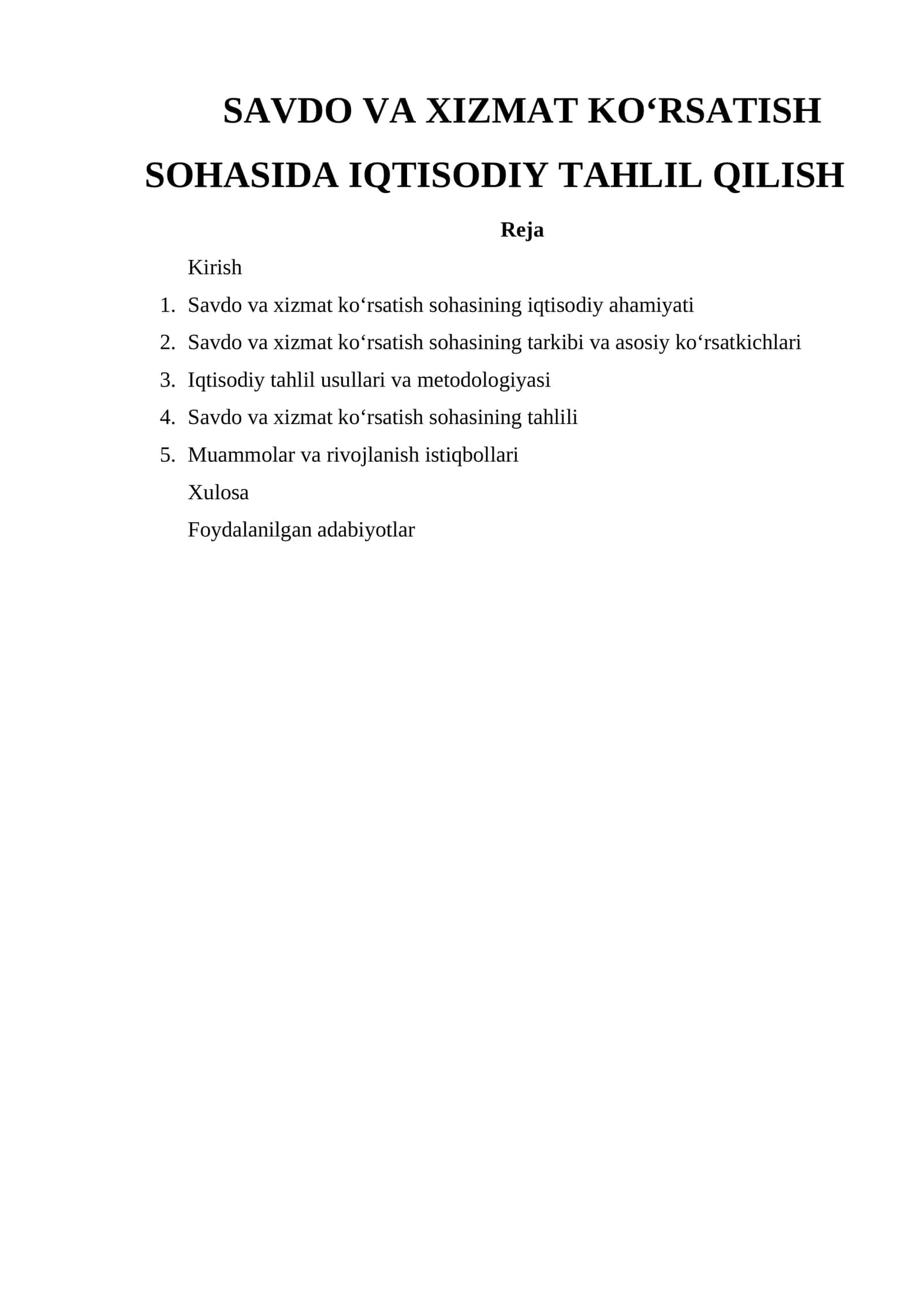 Savdo va Xizmat Ko'rsatish Sohasida Iqtisodiy Tahlil Qilish 1