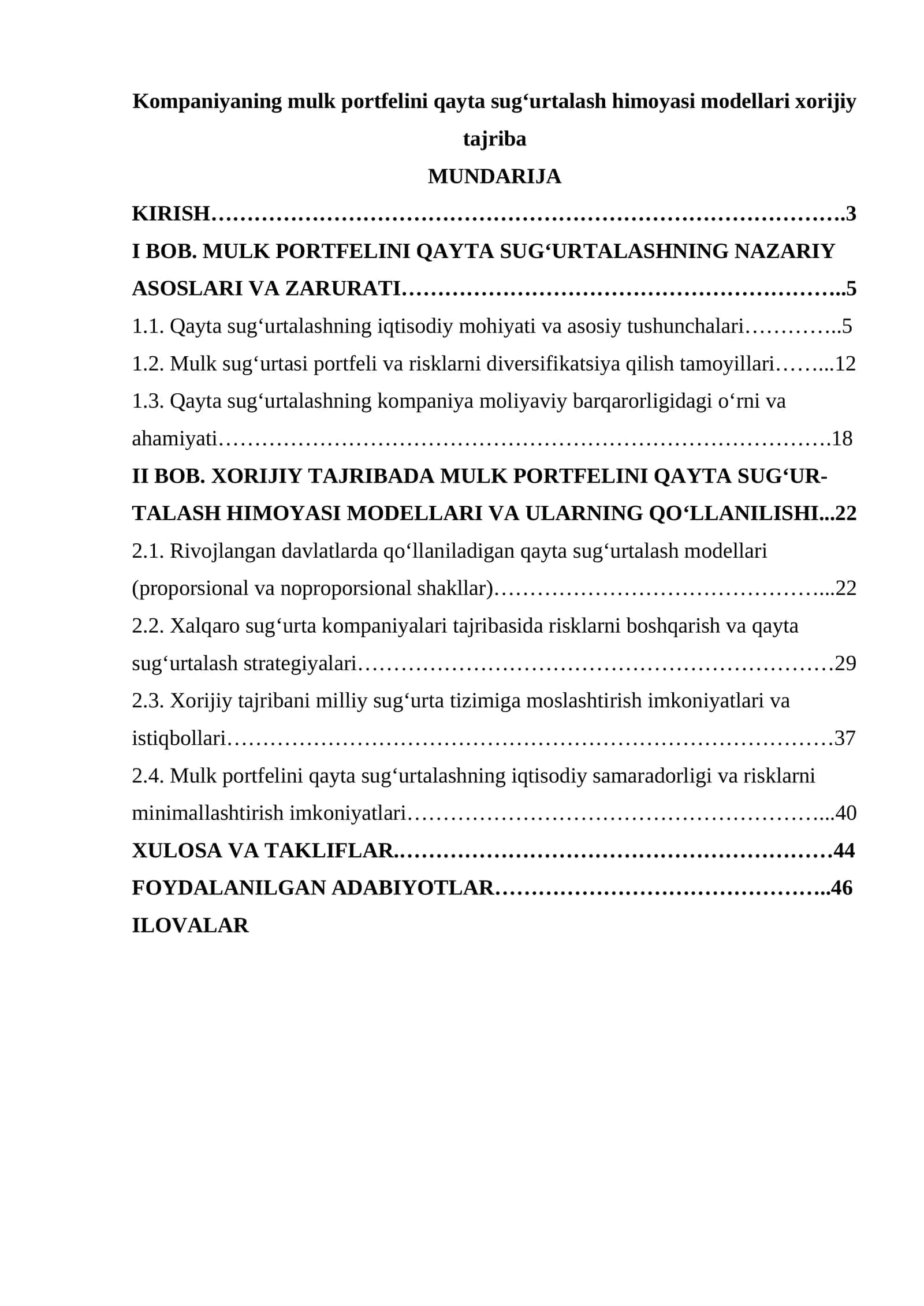 Kompaniyaning mulk portfelini qayta sug‘urtalash himoyasi modellari xorijiy tajriba 1