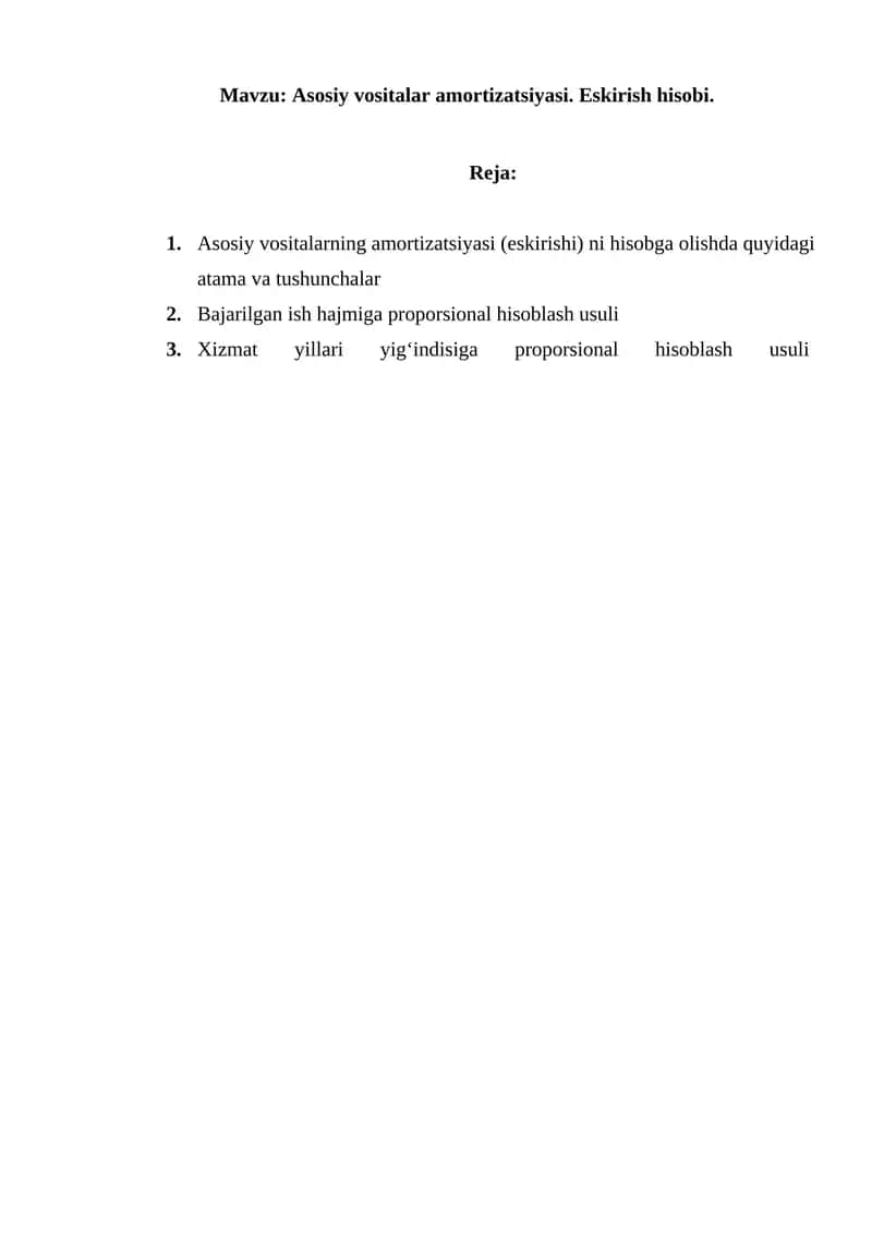 Asosiy vositalarning amortizatsiyasi 1
