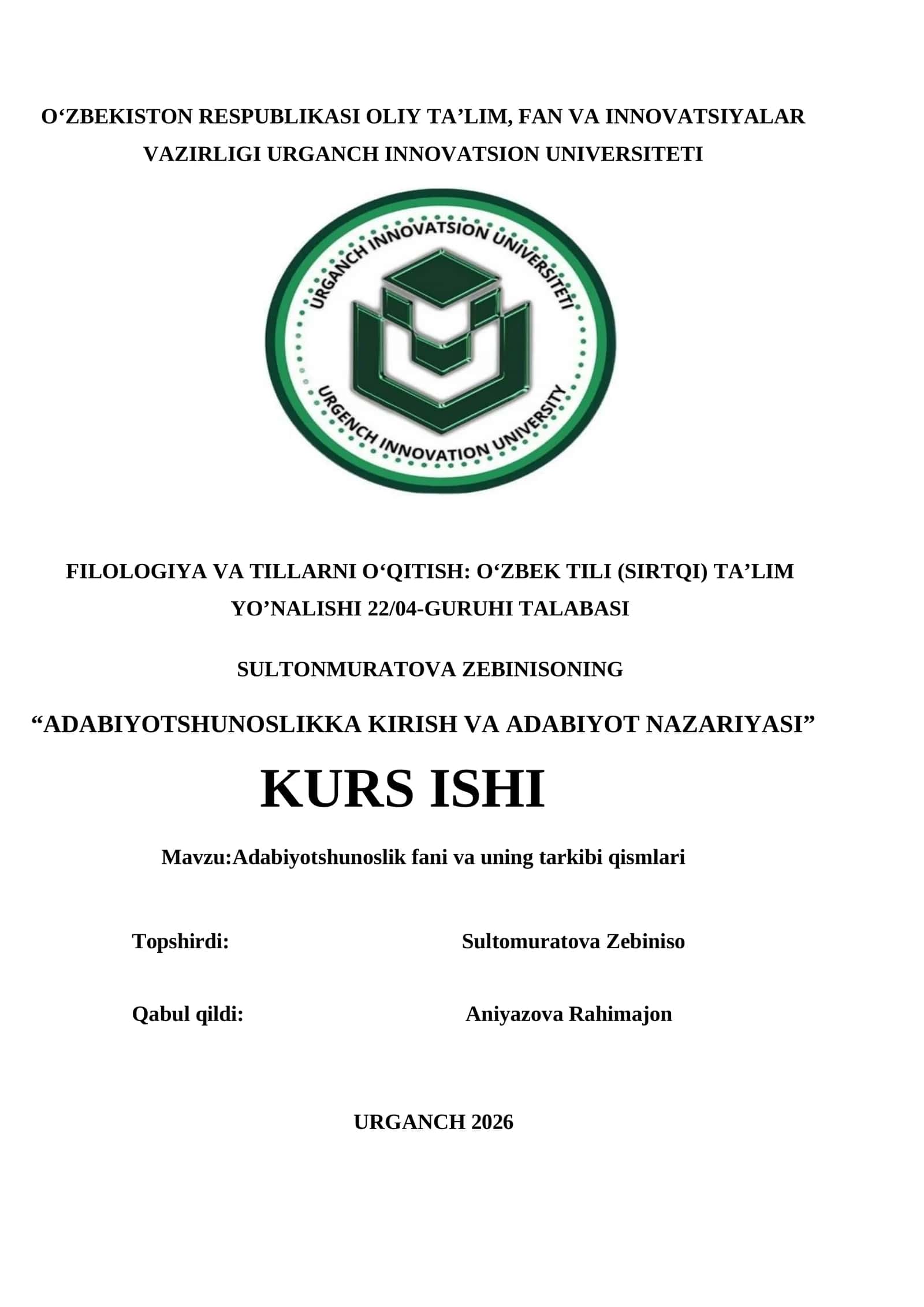 Adabiyotshunoslik fanining nazariy asoslari 1