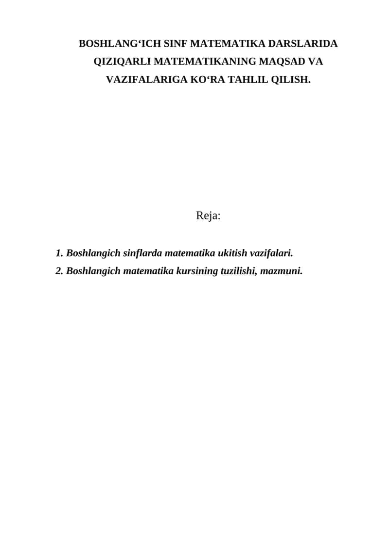 Boshlang‘ich Matematika O‘qitish Metodikasi 1