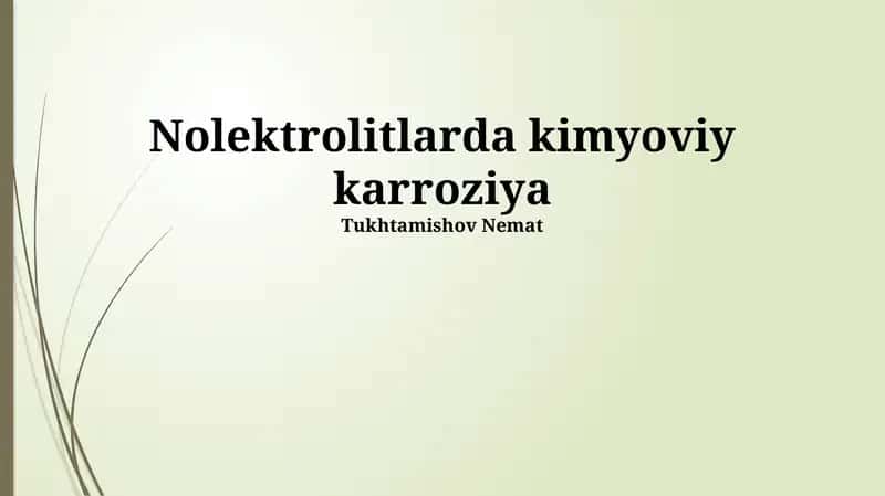 Nolektrolitlarda kimyoviy karroziya 1