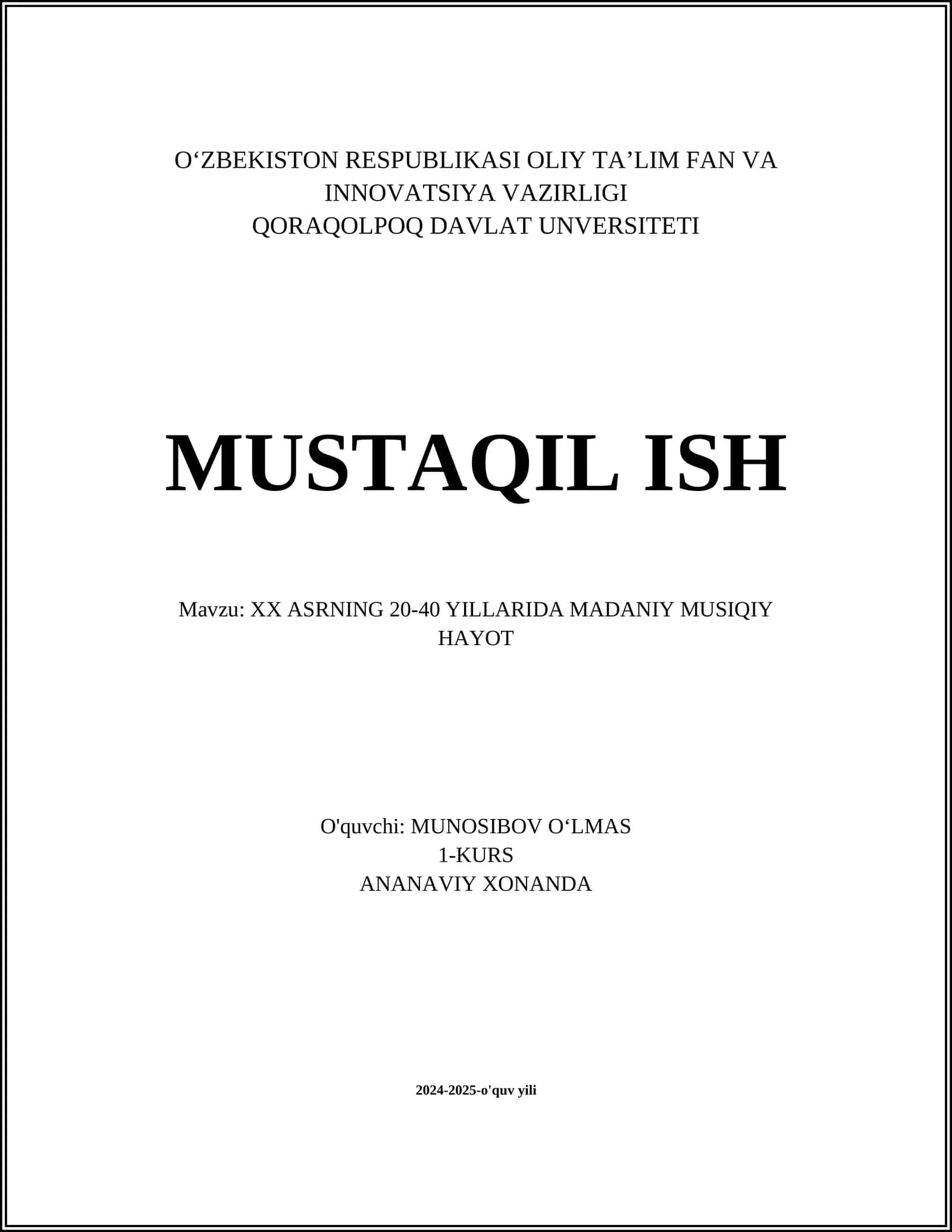 XX ASRNING 20-40 YILLARIDA MADANIY MUSIQIY HAYOT 1