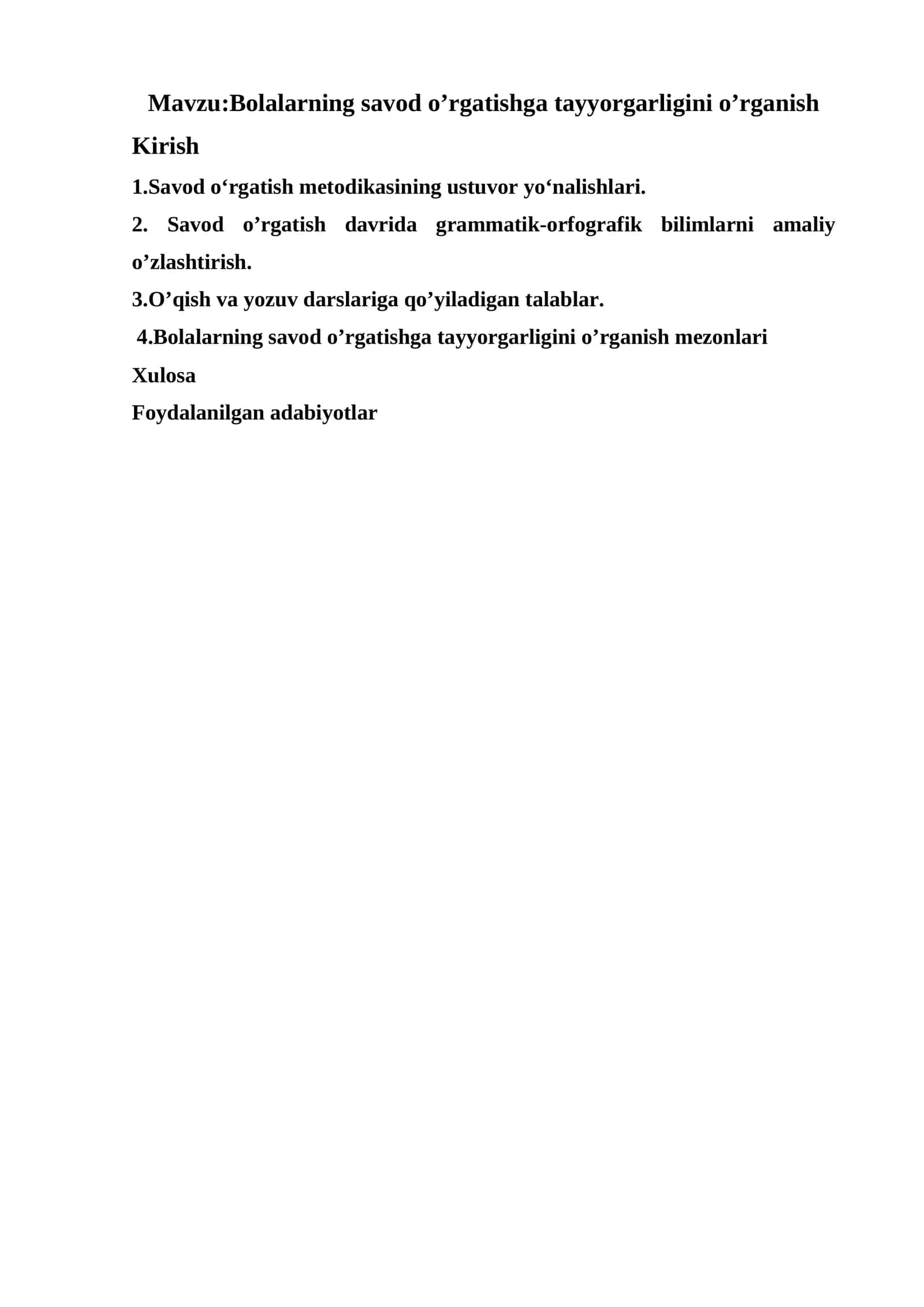 Bolalarning savod o’rgatishga tayyorgarligini o’rganish 1