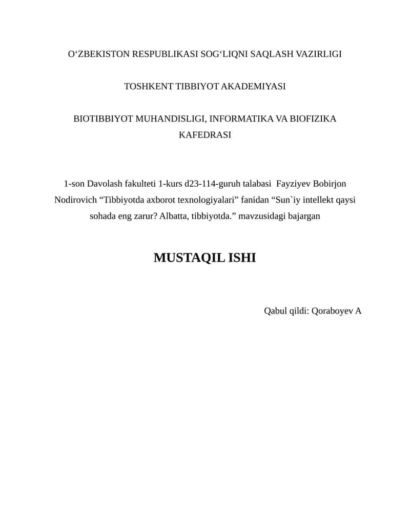 Tibbiyotda axborot texnologiyalari 1