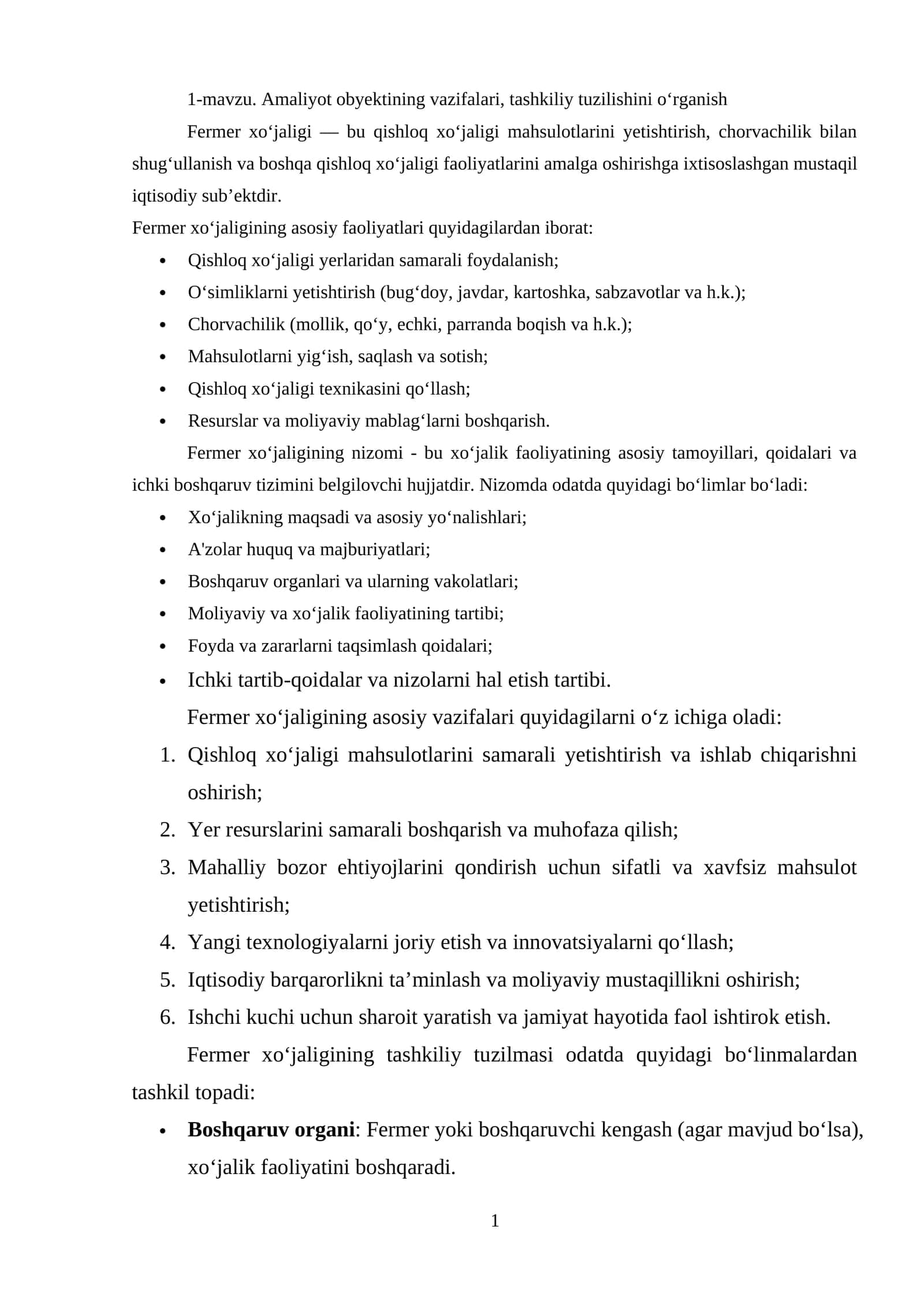 1-mavzu. Amaliyot obyektining vazifalari, tashkiliy tuzilishini o‘rganish 1