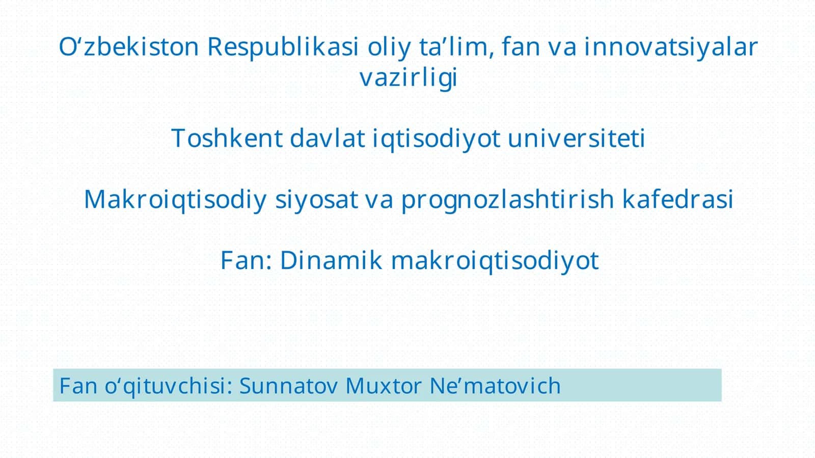 Dinamik makroiqtisodiyot kursi 1