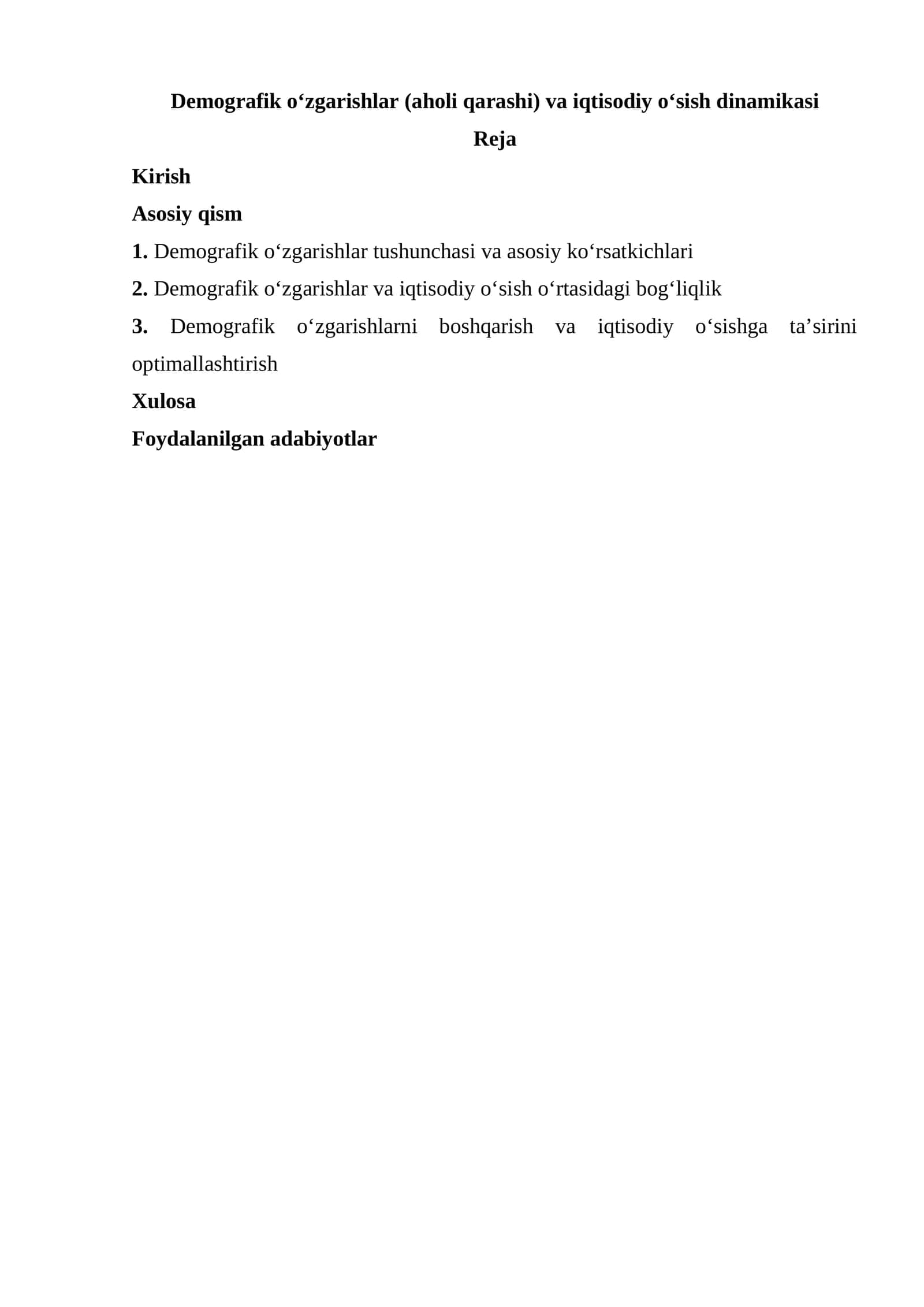 Demografik o‘zgarishlar (aholi qarashi) va iqtisodiy o‘sish dinamikasi 1