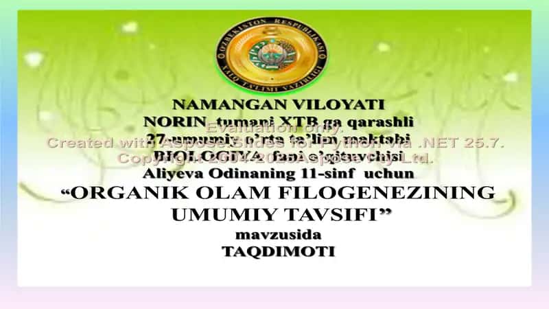 ORGANIK OLAM FILOGENEZINING UMUMIY TAVSIFI 1