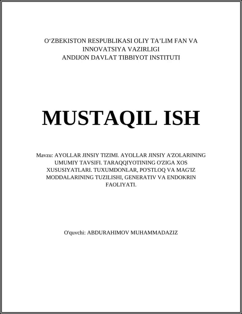 AYOLLAR JINSIY TIZIMI 1