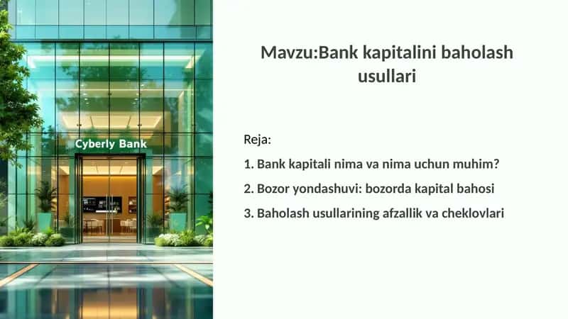 Bank kapitalini baholash usullari 1