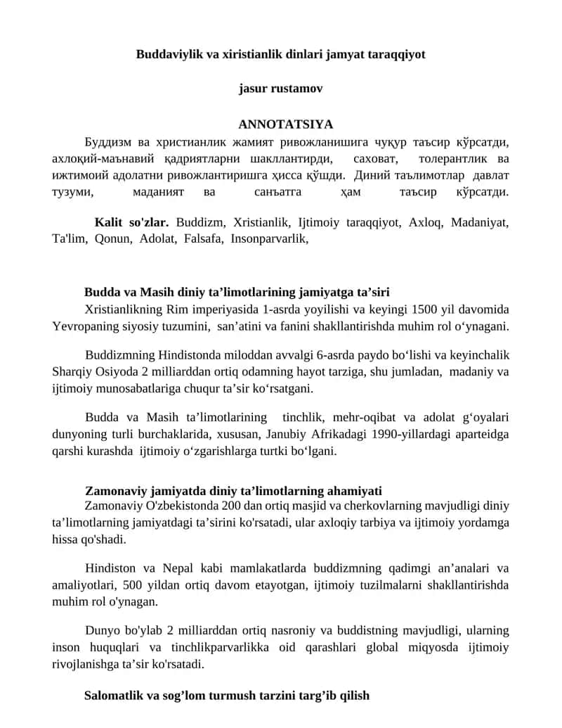 Buddaviylik va xiristianlik dinlari jamyat taraqqiyot 1