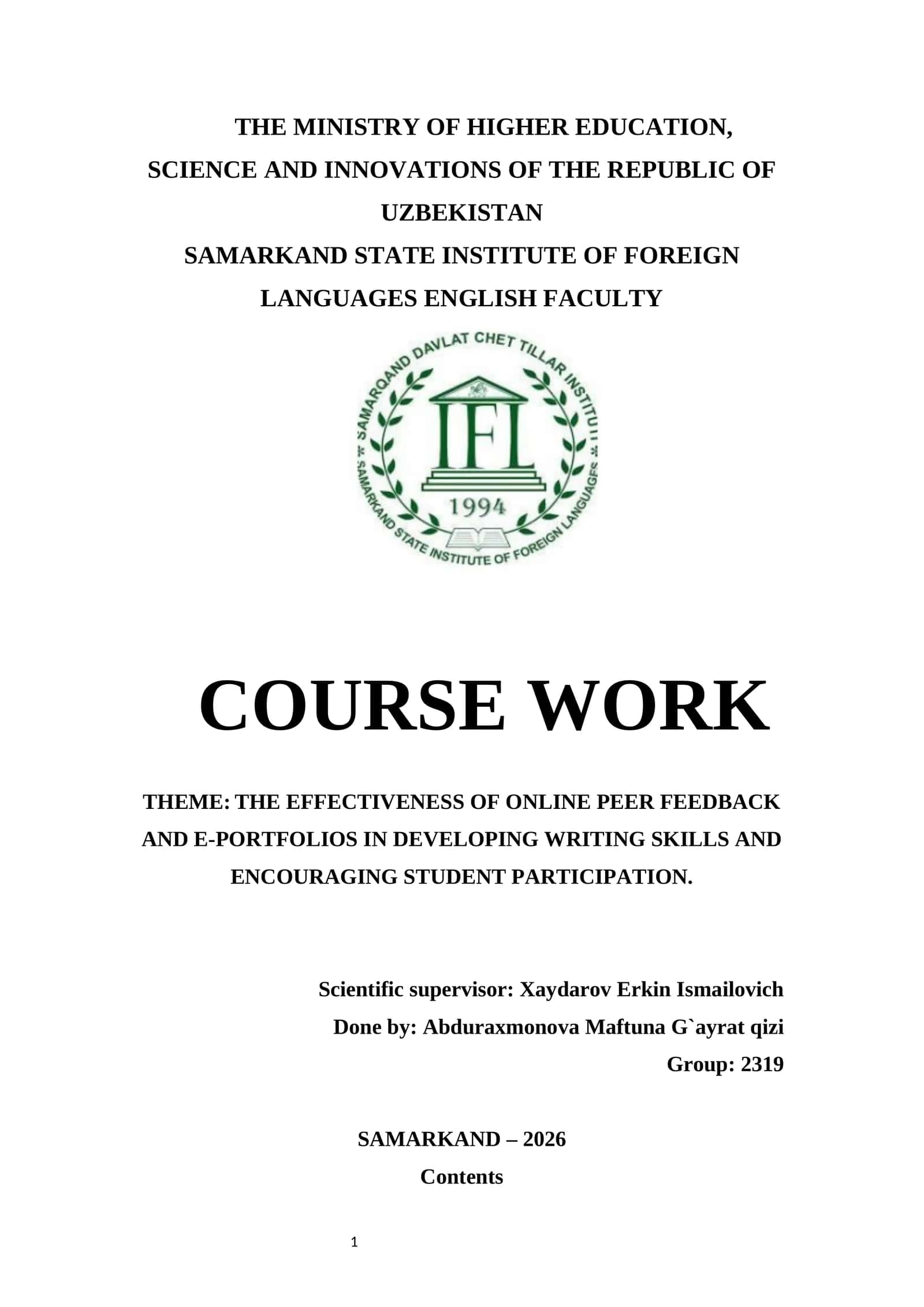 THE EFFECTIVENESS OF ONLINE PEER FEEDBACK AND E-PORTFOLIOS IN DEVELOPING WRITING SKILLS AND ENCOURAGING STUDENT PARTICIPATION 1