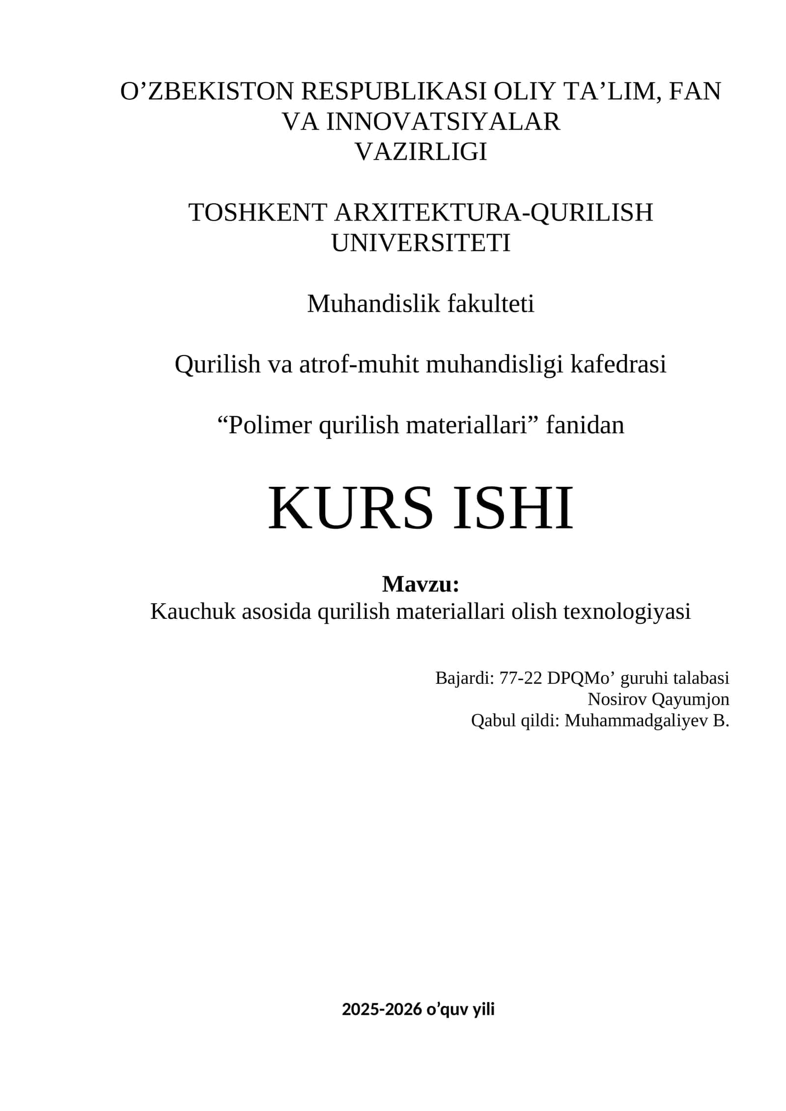 Polimer qurilish materiallari olish texnologiyasi 1
