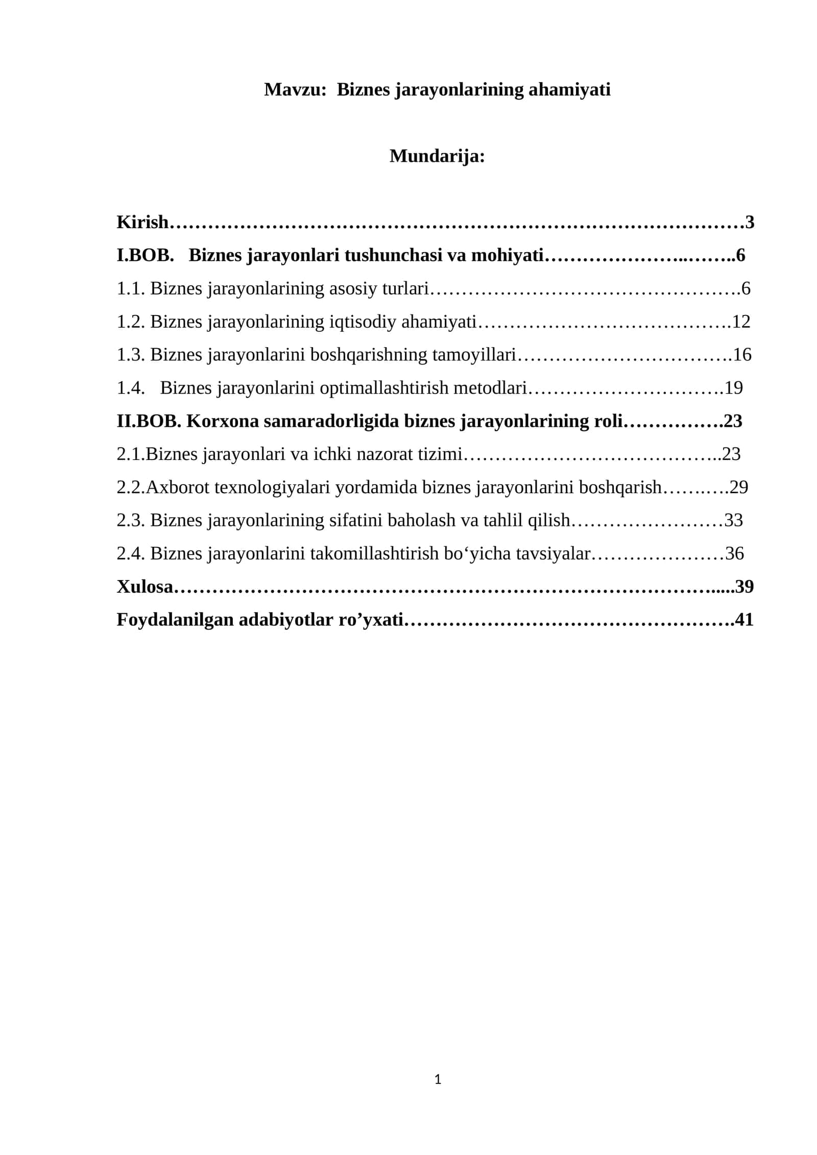 Biznes jarayonlarining ahamiyati 1
