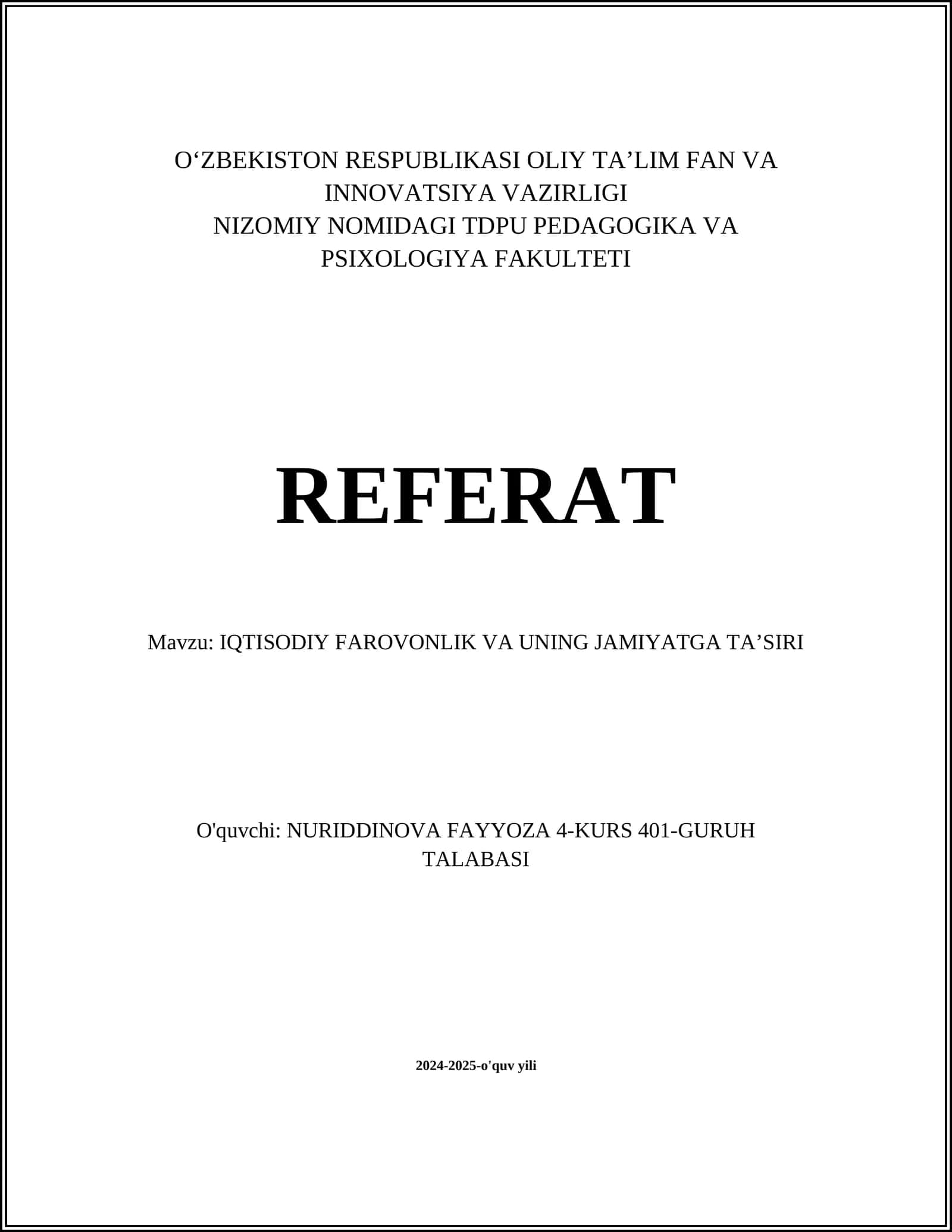 IQTISODIY FAROVONLIK VA UNING JAMIYATGA TA’SIRI 1