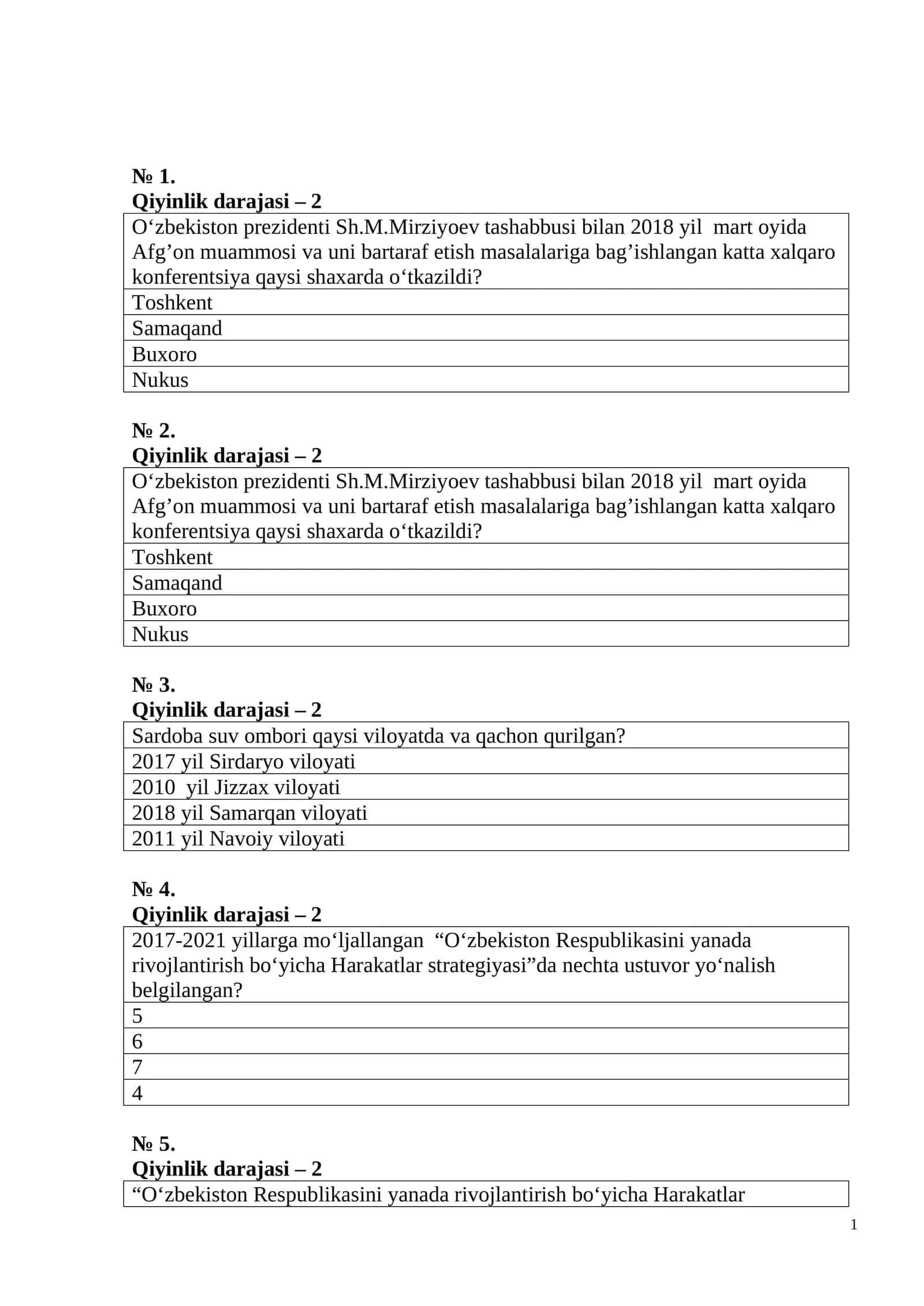 O‘zbekiston Respublikasini yanada rivojlantirish bo‘yicha Harakatlar strategiyasi 1