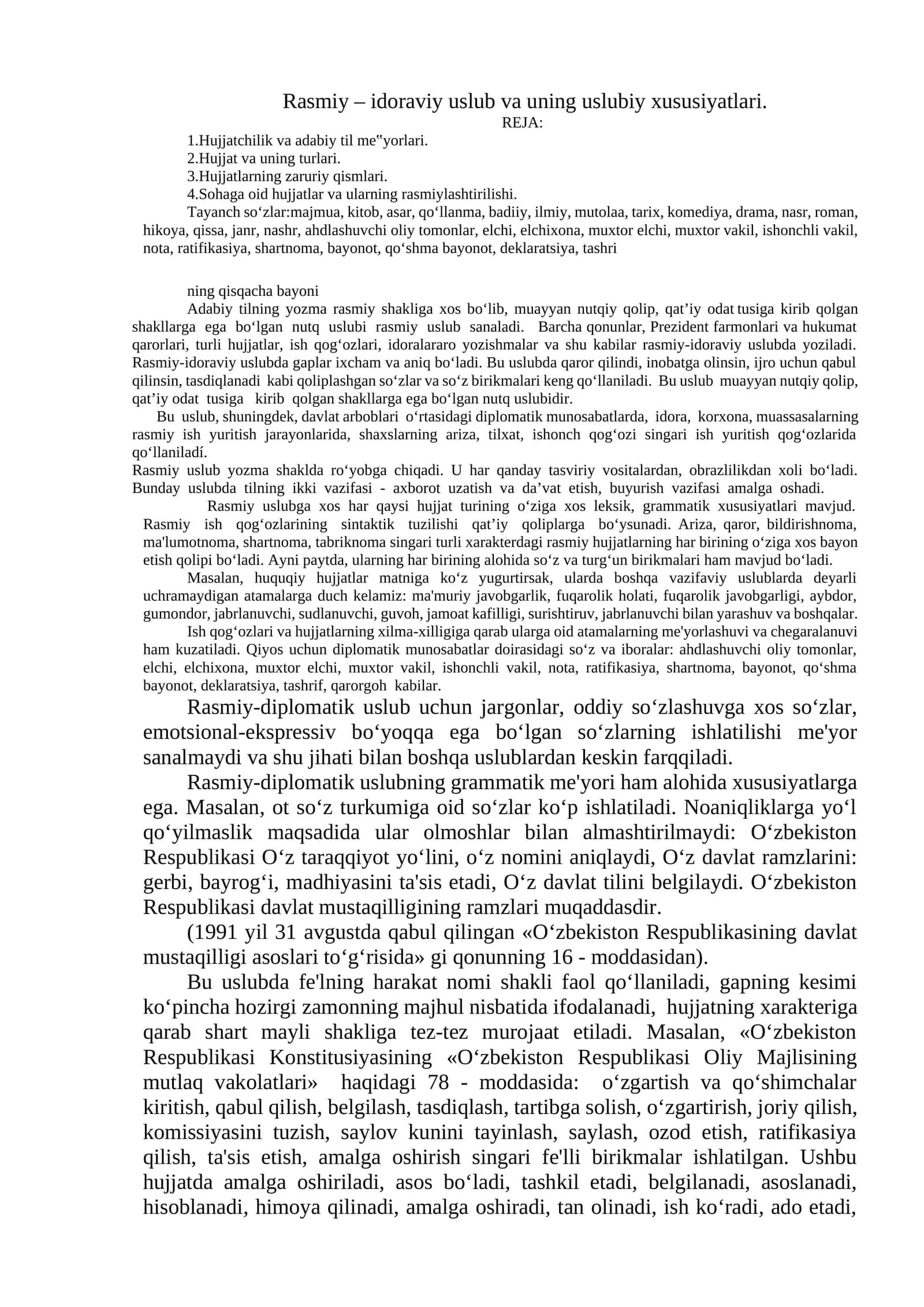 Rasmiy – idoraviy uslub va uning uslubiy xususiyatlari 1