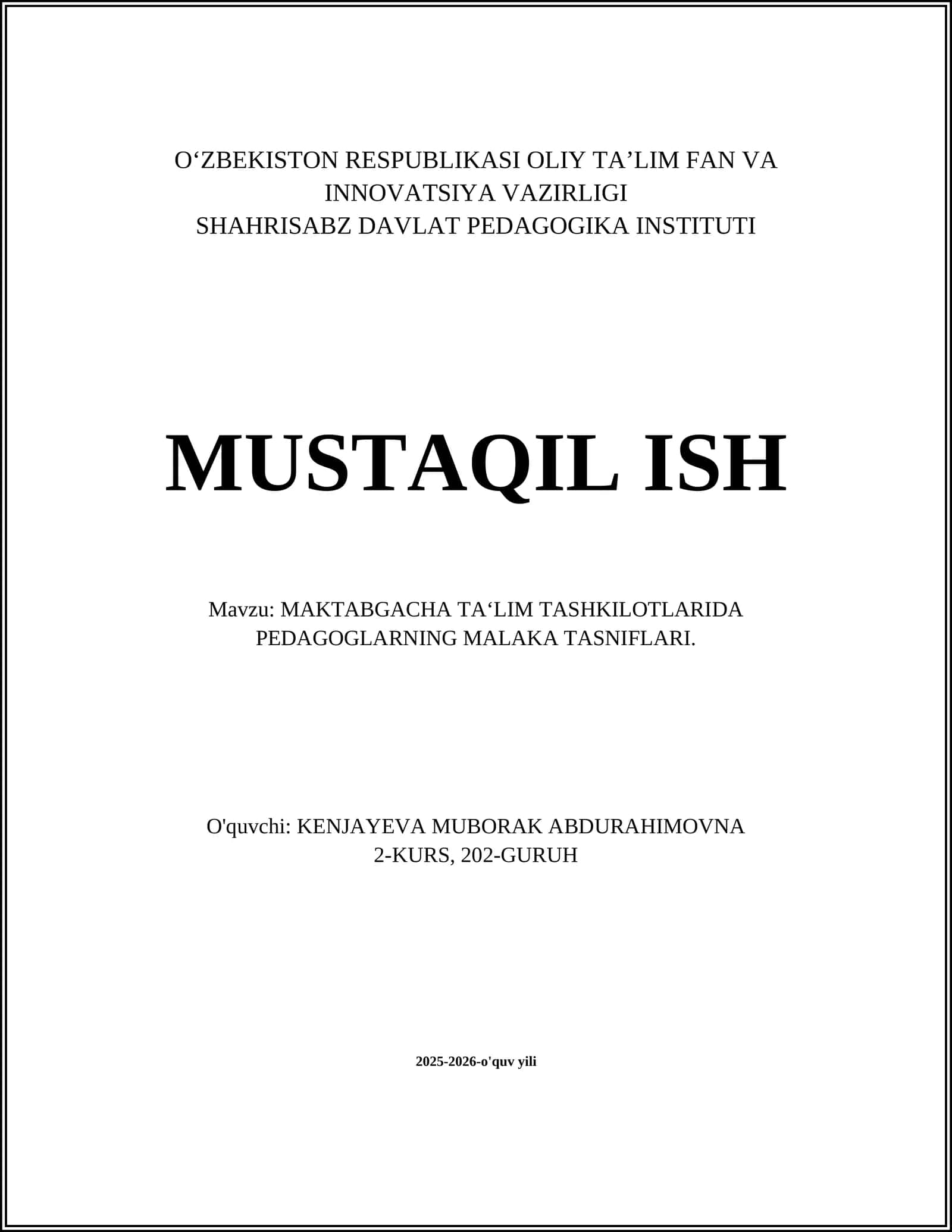 MAKTABGACHA TA‘LIM TASHKILOTLARIDA PEDAGOGLARNING MALAKA TASNIFLARI 1
