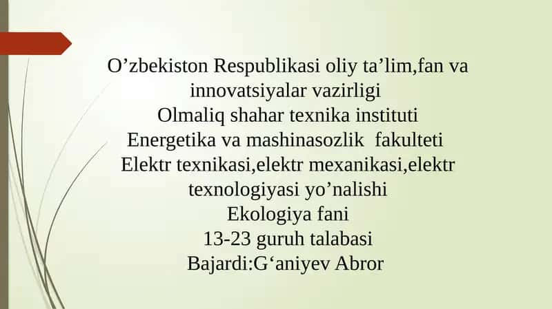 Elektr texnikasi, elektr mexanikasi, elektr texnologiyasi yo'nalishi 1