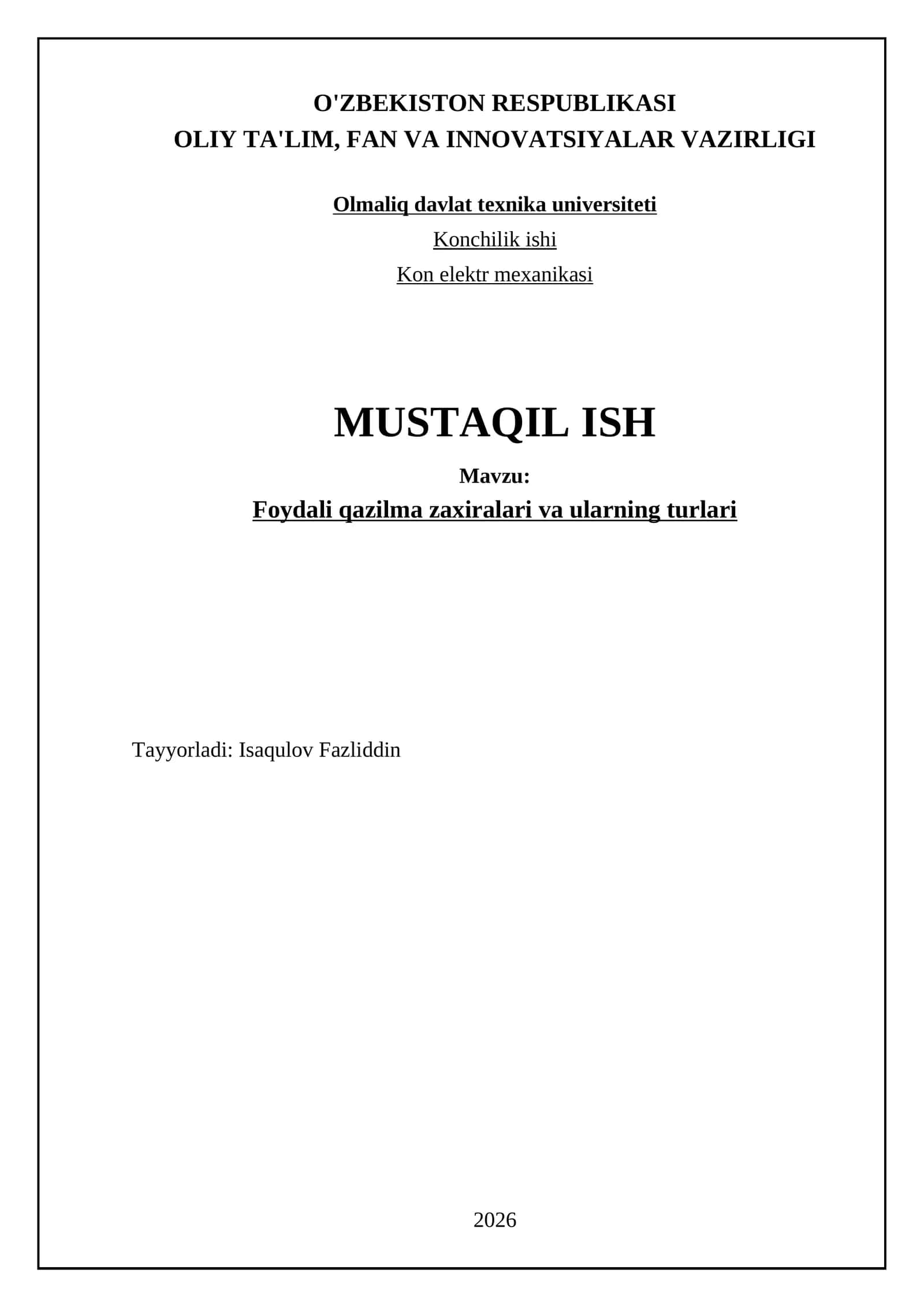 Foydali qazilma zaxiralari va ularning turlari 1