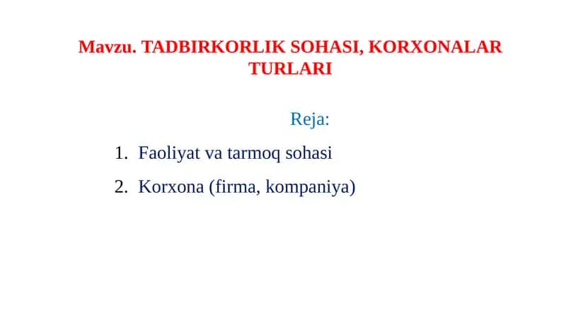 Tadbirkorlik sohasi 1