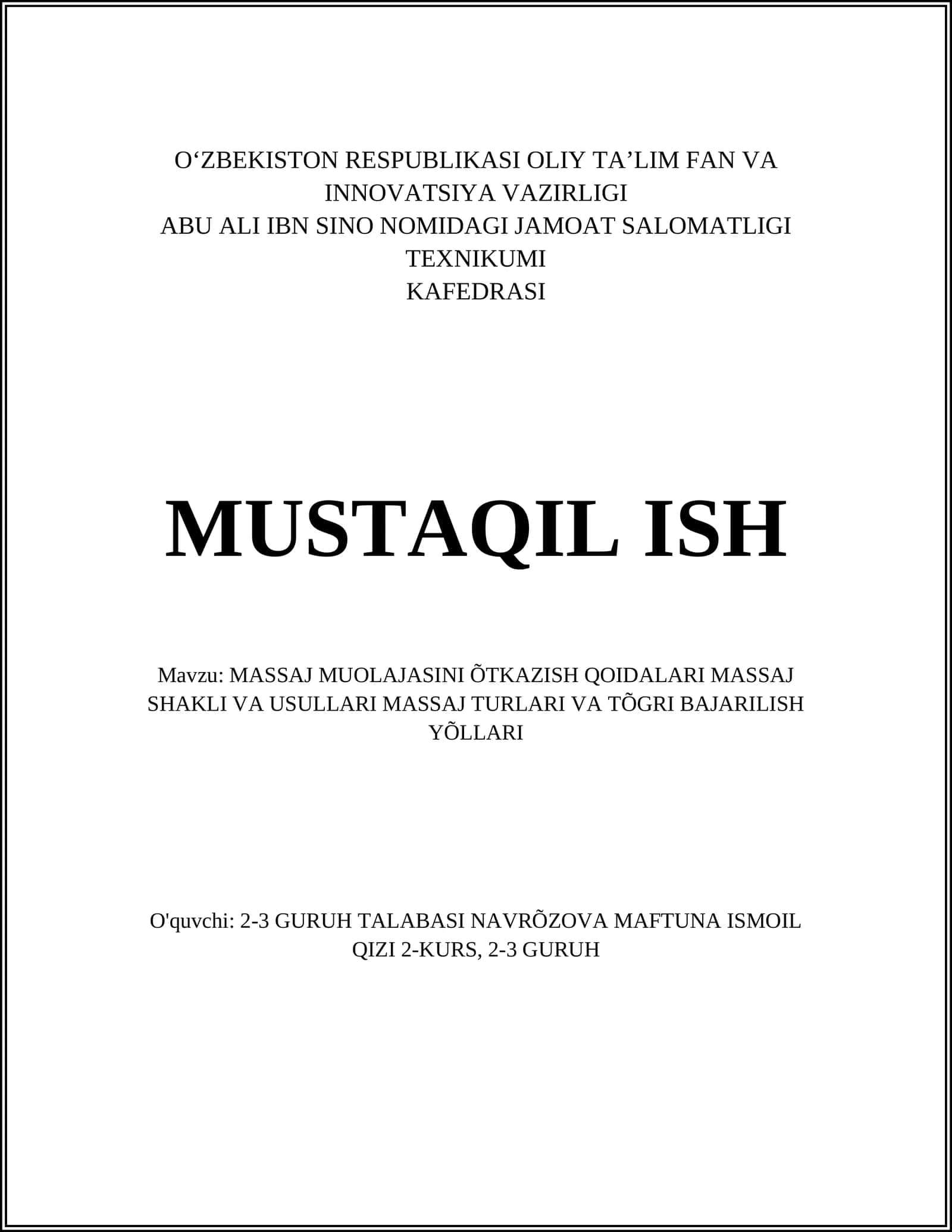 MASSAJ MUOLAJASINI ÕTKAZISH QOIDALARI 1