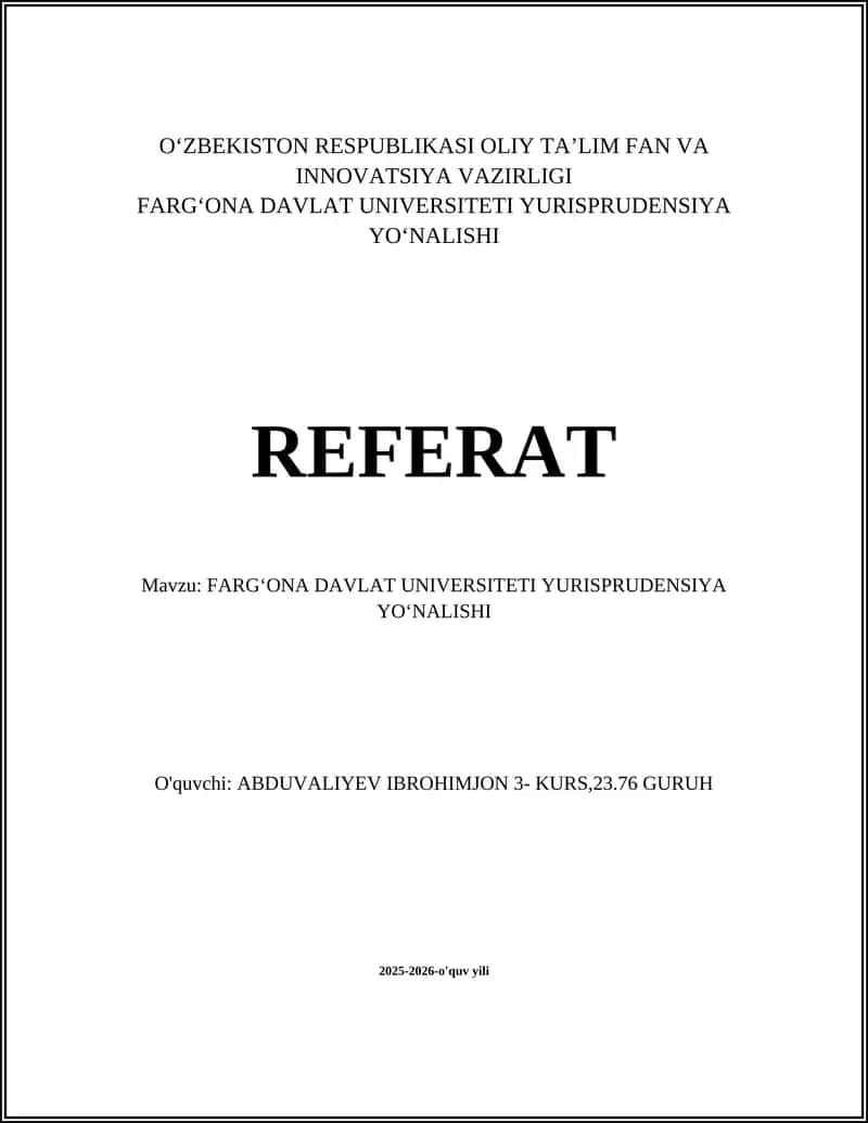 FARGʻONA DAVLAT UNIVERSITETI YURISPRUDENSIYA YOʻNALISHI 1