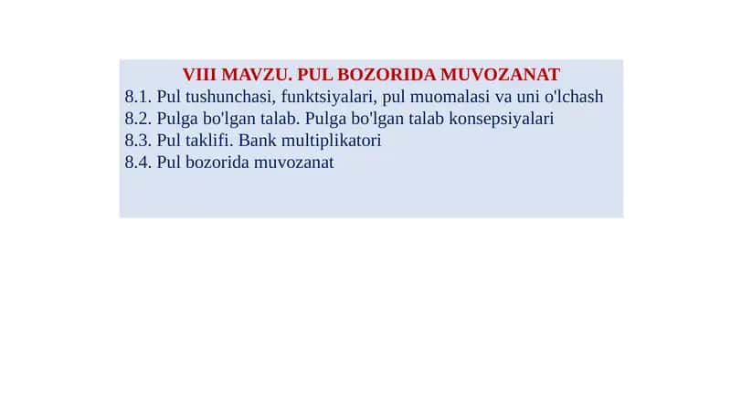 Pul bozorida muvozanat 1